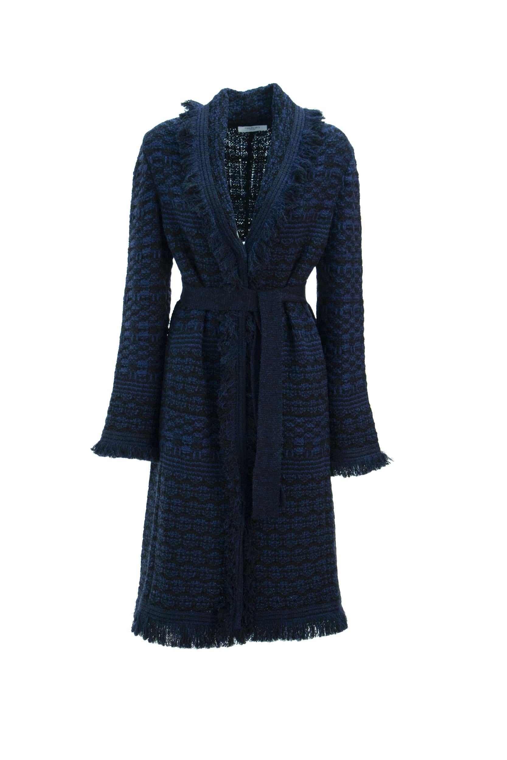 Cardigan lungo <BR/> 7075/00 BLU/NERO CHARLOTT