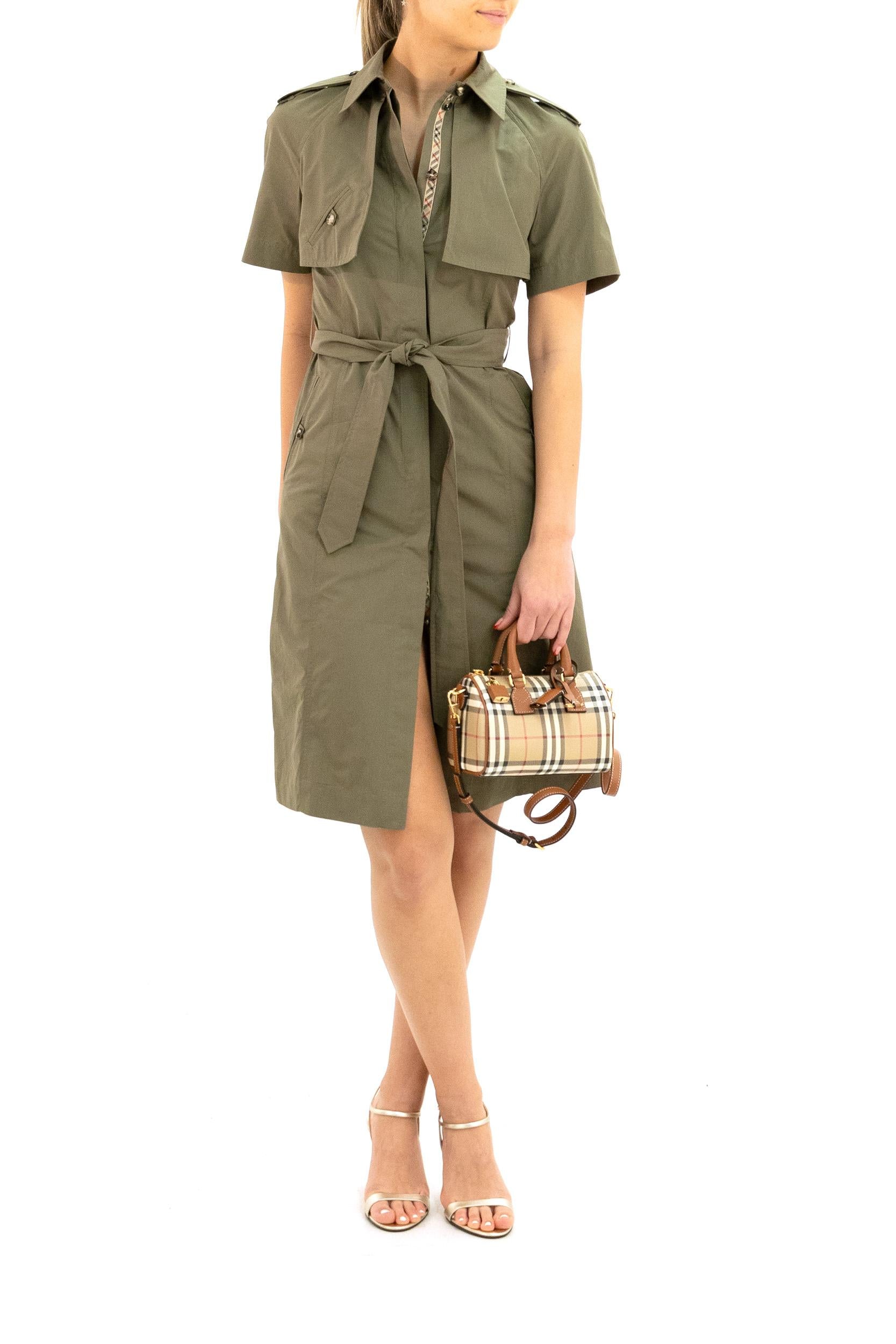 Abito trench in popeline di cotone di colore verde militare<BR/> 8117709 PASTURE BURBERRY