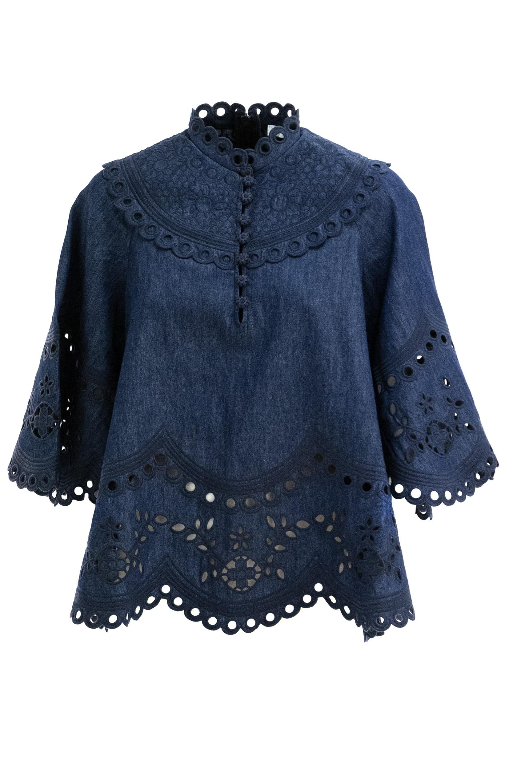 Blusa in denim di cotone di colore blu<BR/> 7282TSS263 INK ZIMMERMANN