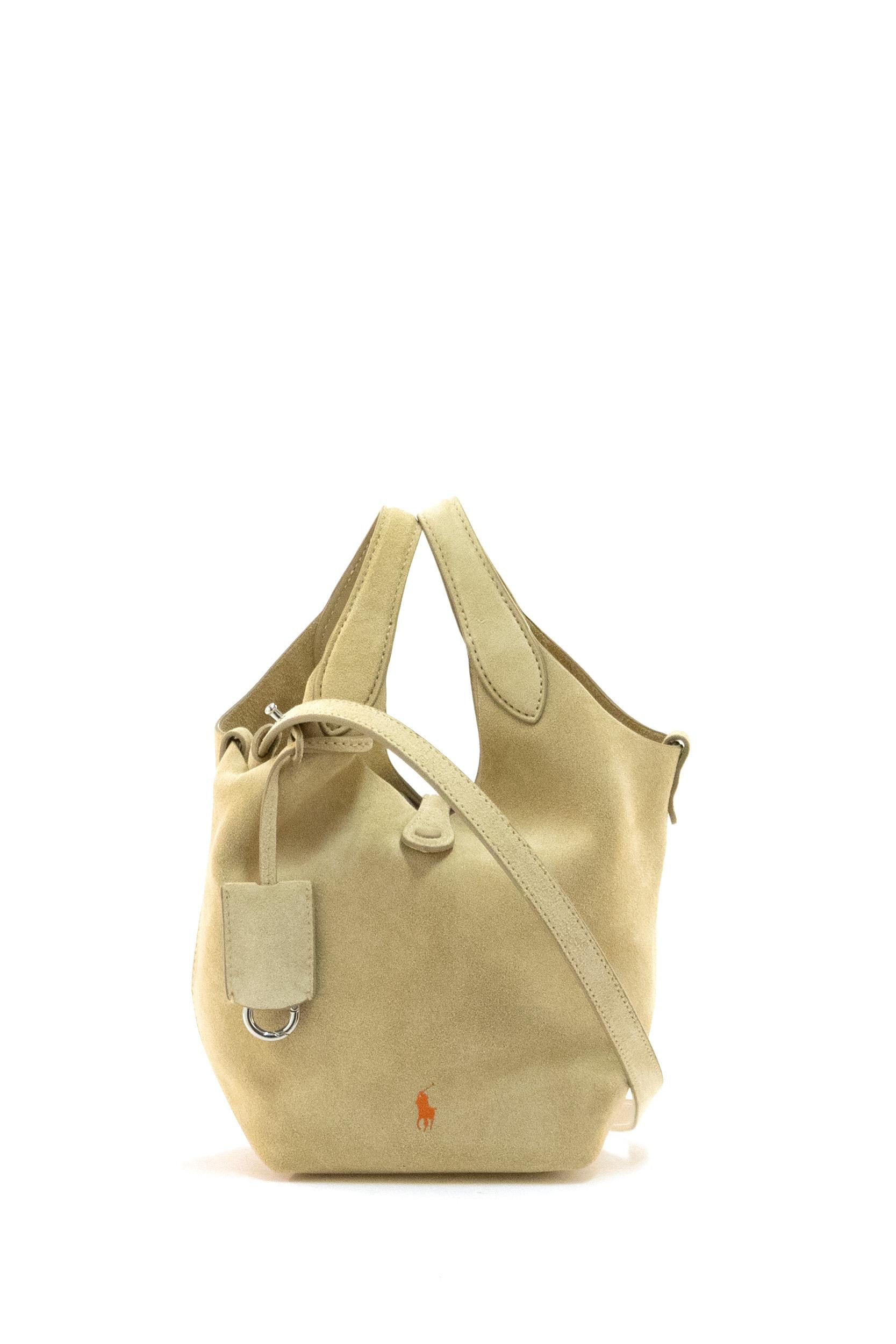 Borsa Tote Polo Play piccola in suede color beige<BR/> 428972997005 CASHEW POLO RALPH LAUREN