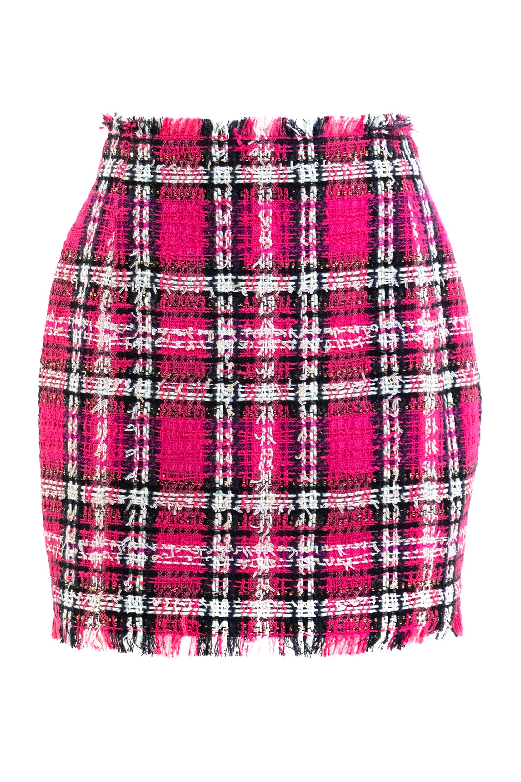 Gonna in tweed con paillettes color rosa<BR/> GF1LBB37CG42 AAA BALMAIN