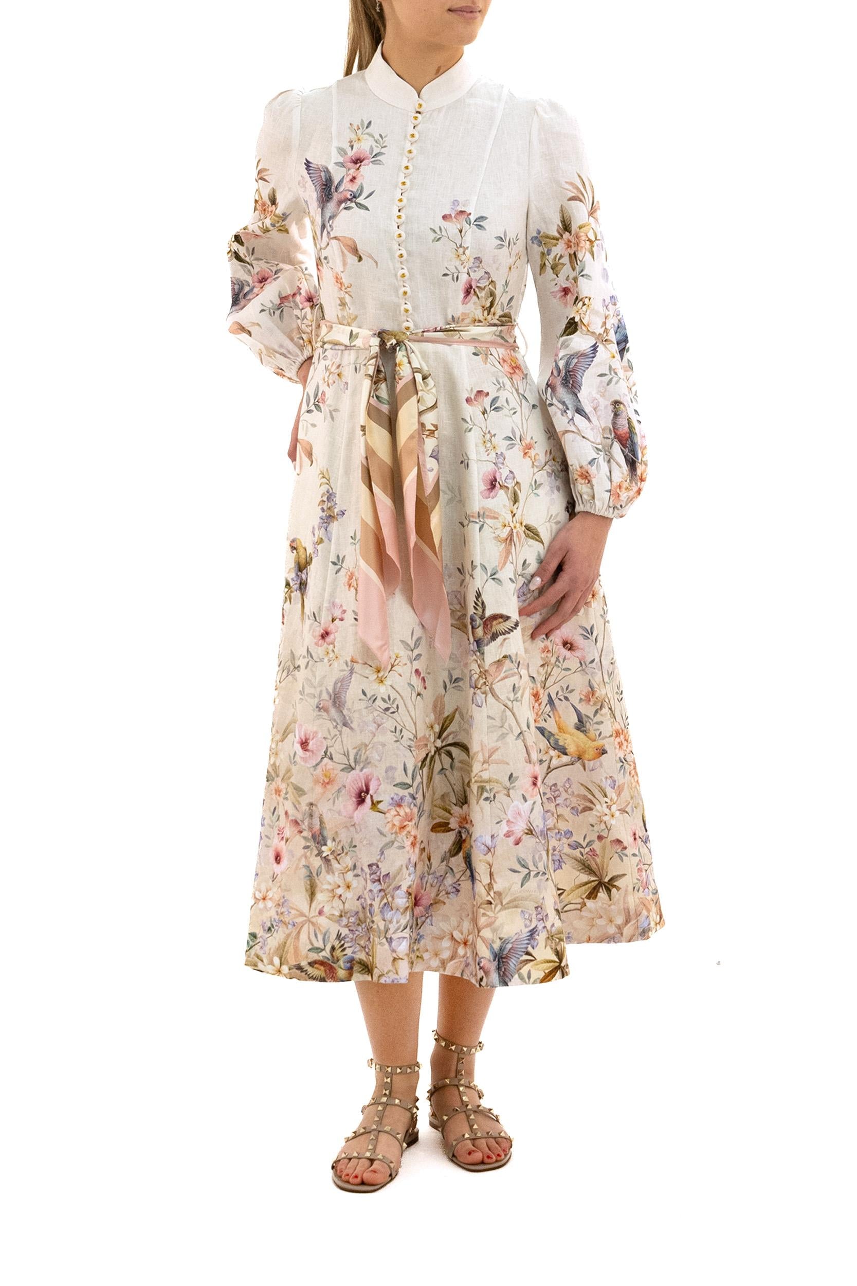 Abito Midi a Bottoni Rebellion in Lino<BR/> 9143DC261 CREAM ZIMMERMANN