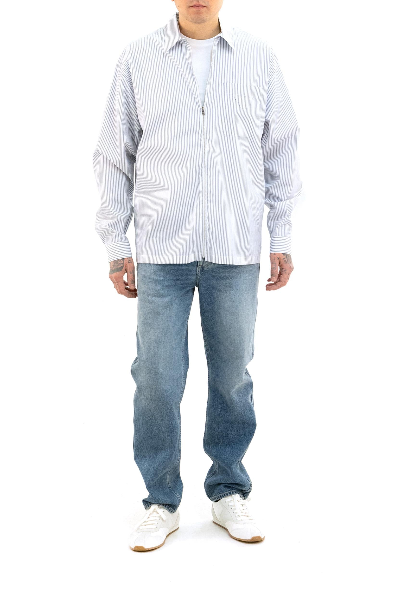 Camicia in popeline a righe di colore bianco e blu <BR/> SC855 S OOO 189F F022X PRADA