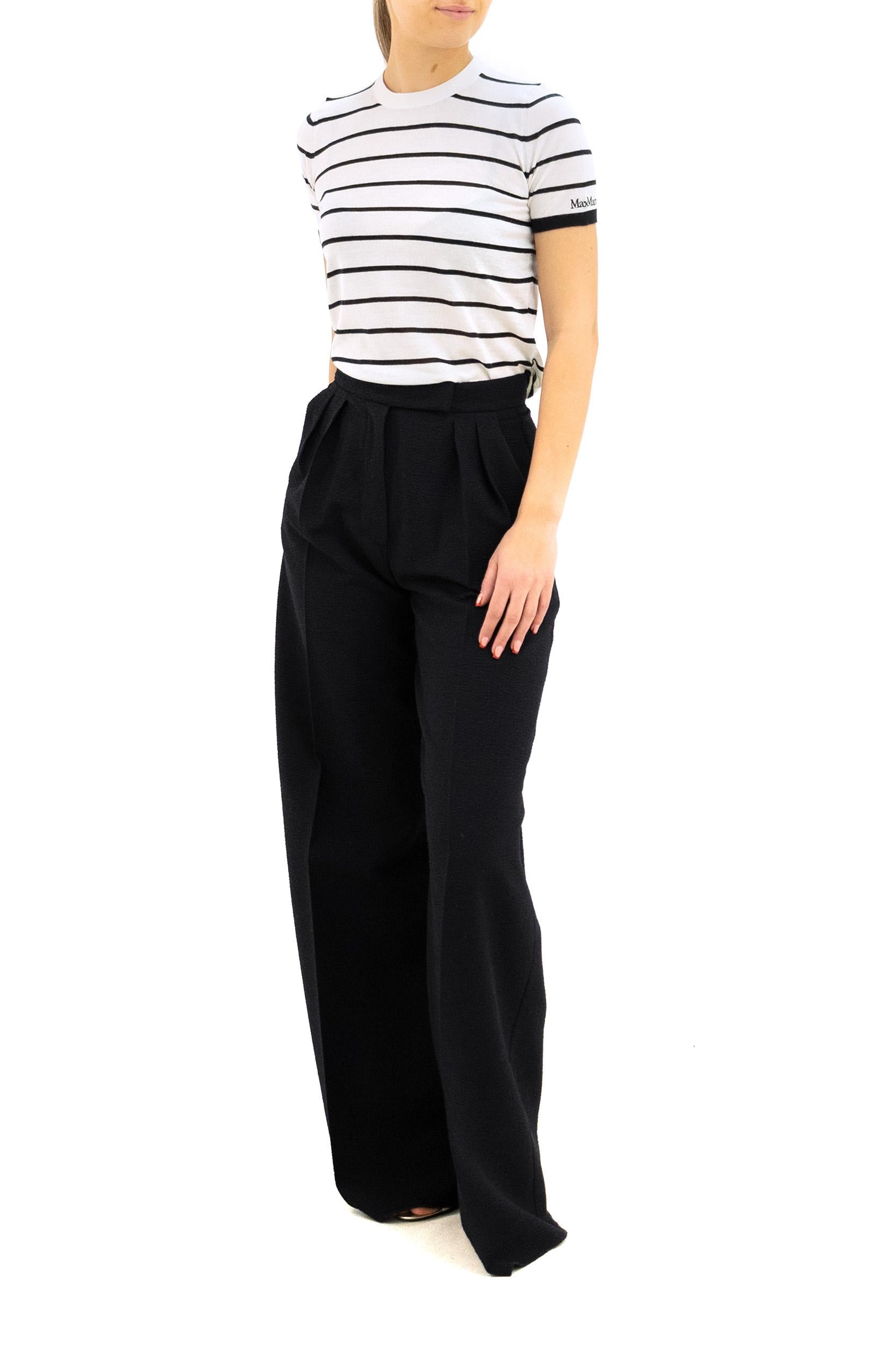Pullover in cachemire e seta a righe di colore bianco e blu<BR/> MXPFAVETTA 006 MAX MARA
