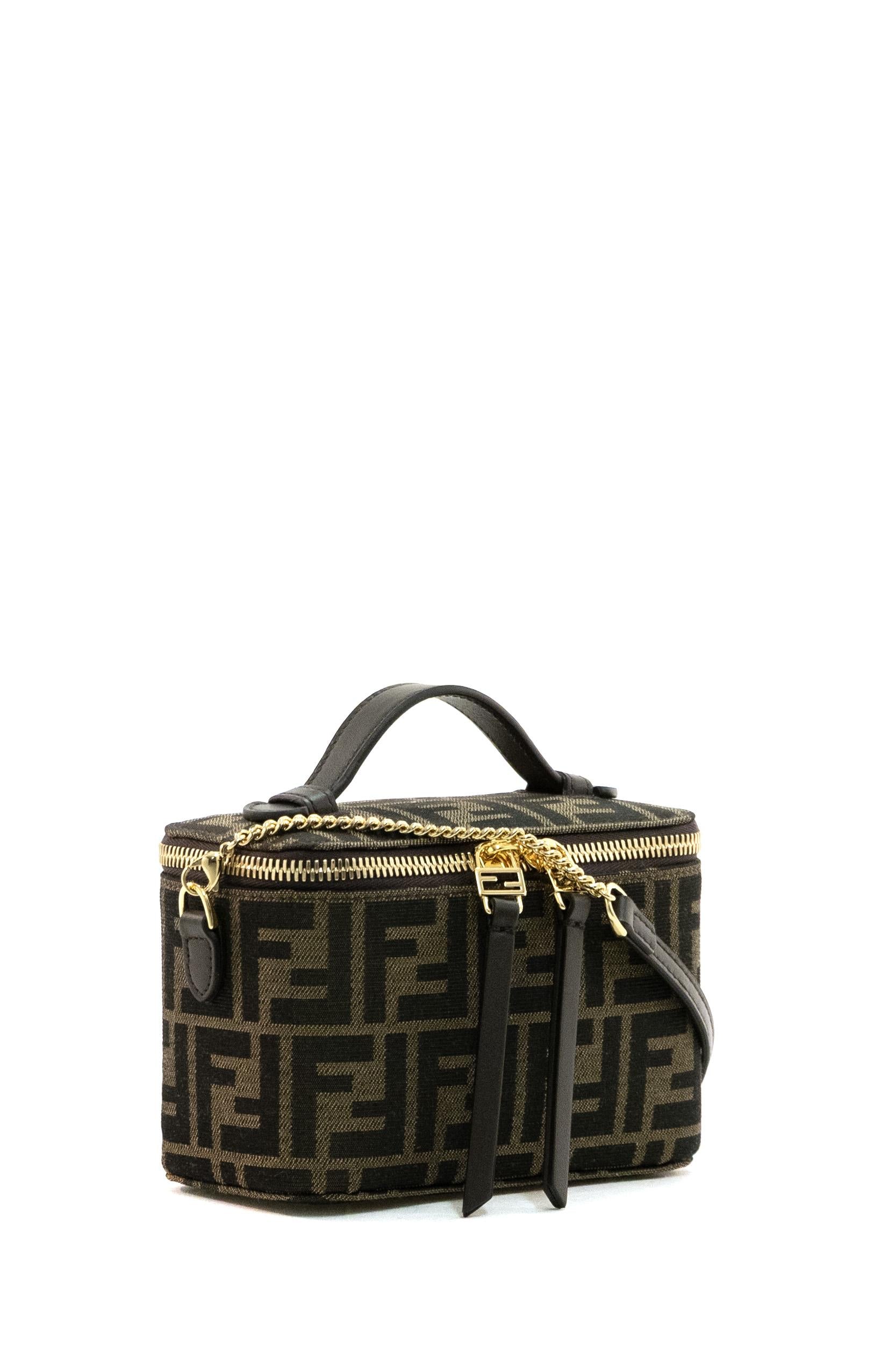Borsa Fendi Vanity in tessuto FF jacquard color marrone<BR/> 8BS108 AFPM F1GL7 FENDI