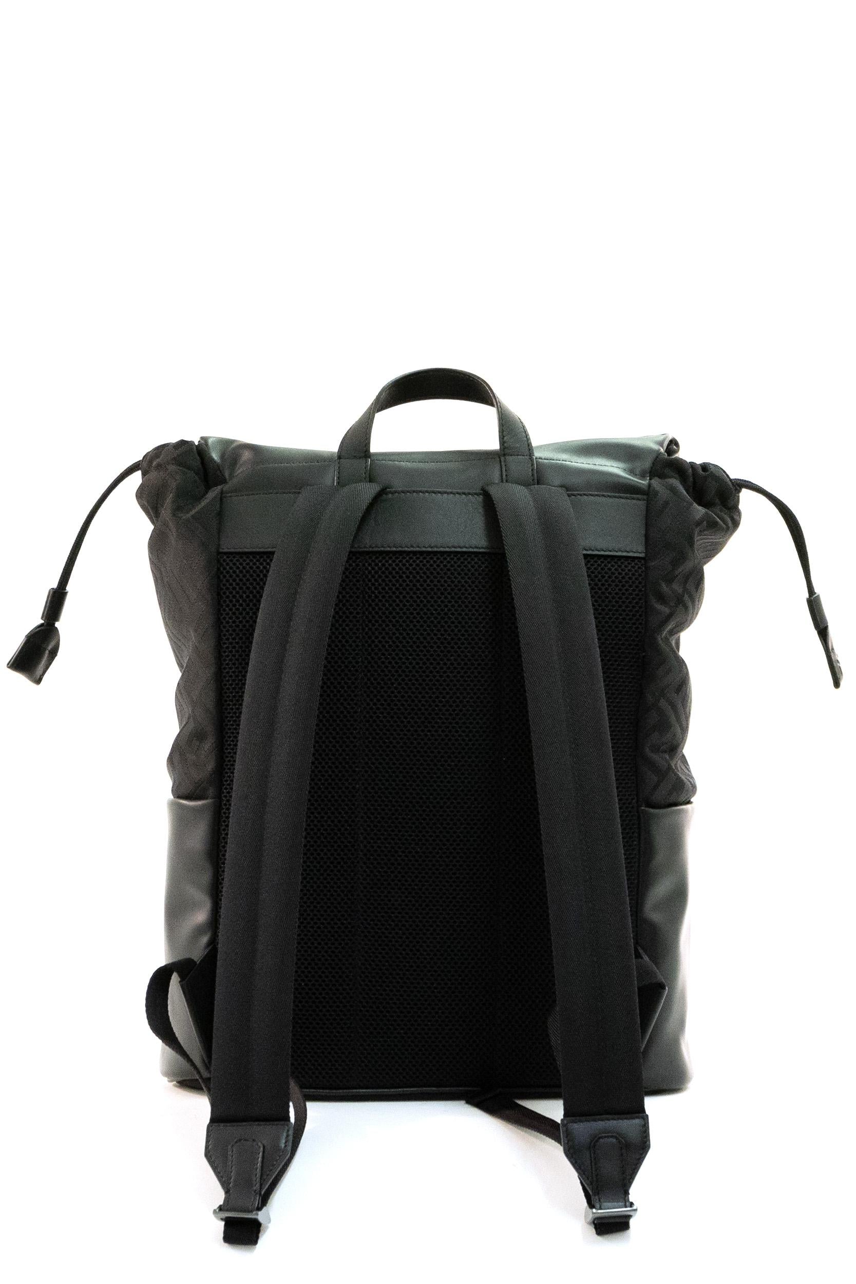 Zaino in nylon FF e pelle di colore nero<BR/> 7VZ090 AVC6 F0SAJ FENDI