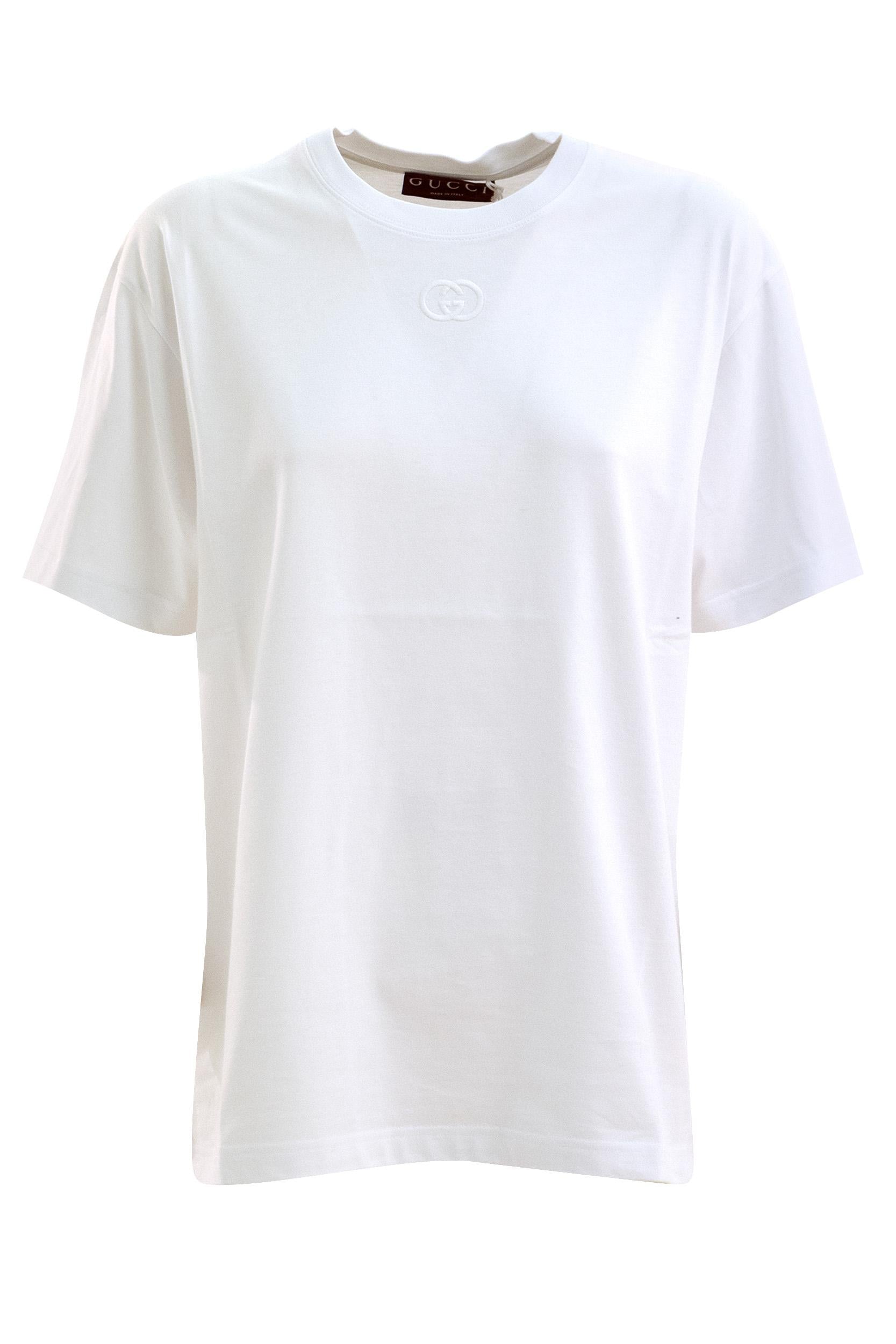 T-shirt in cotone di colore bianco<BR/> 837959 XJHJR 9692 GUCCI