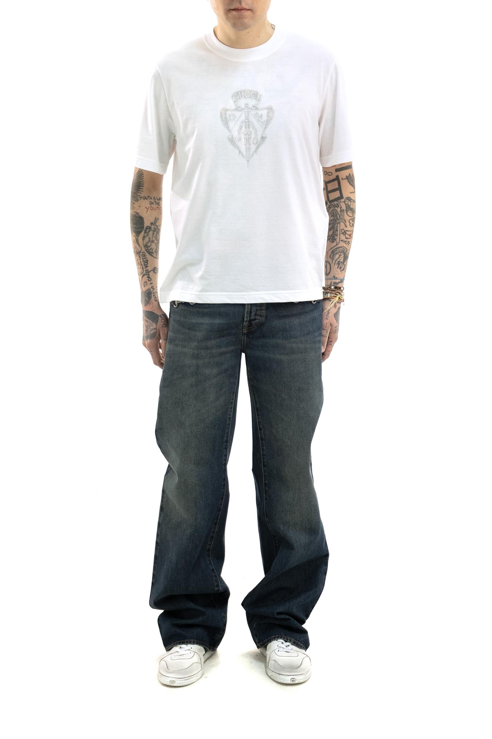 T-shirt in Jersey di Cotone con Stemma Gucci<BR/> 864625 XJHTY 9003 GUCCI