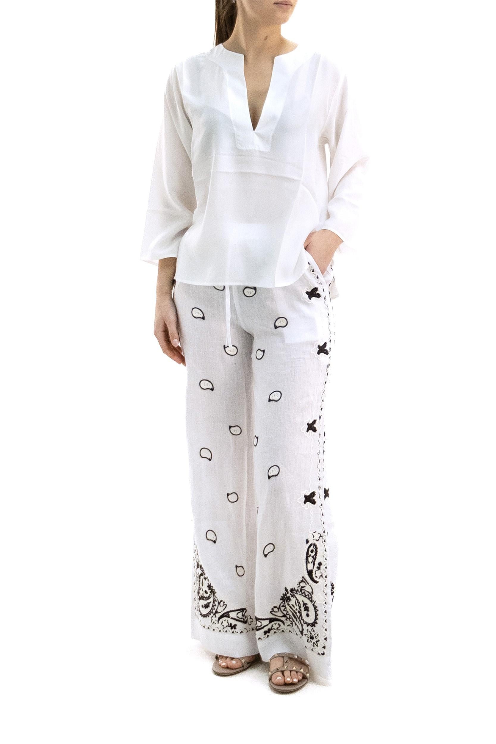 Blusa in seta di colore bianco<BR/> SAXON-D311724 002 P.A.R.O.S.H.