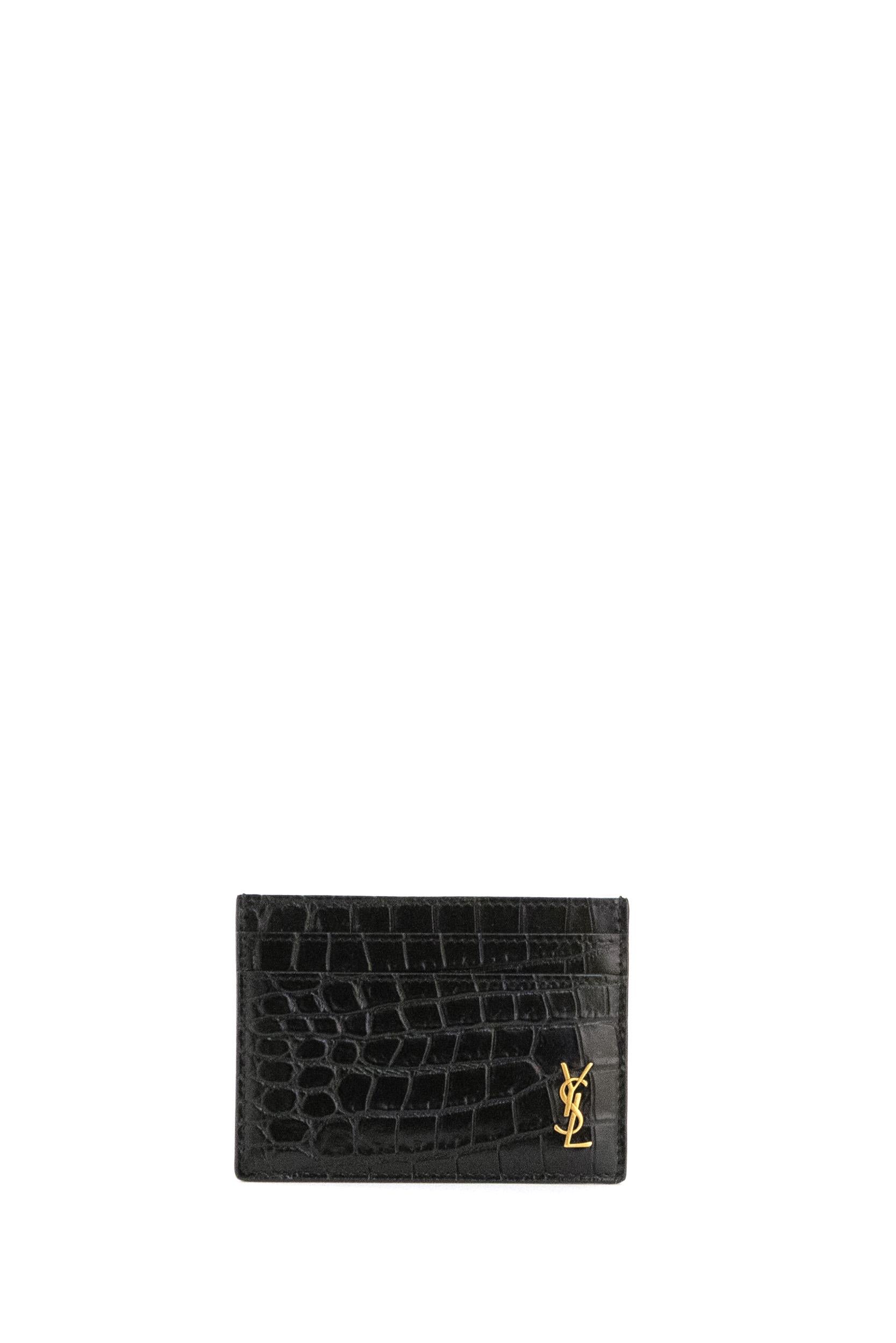 Saint Laurent Porta carte pelle stampa cocco nera<BR/> 607603 DZE0W 1000 SAINT LAURENT