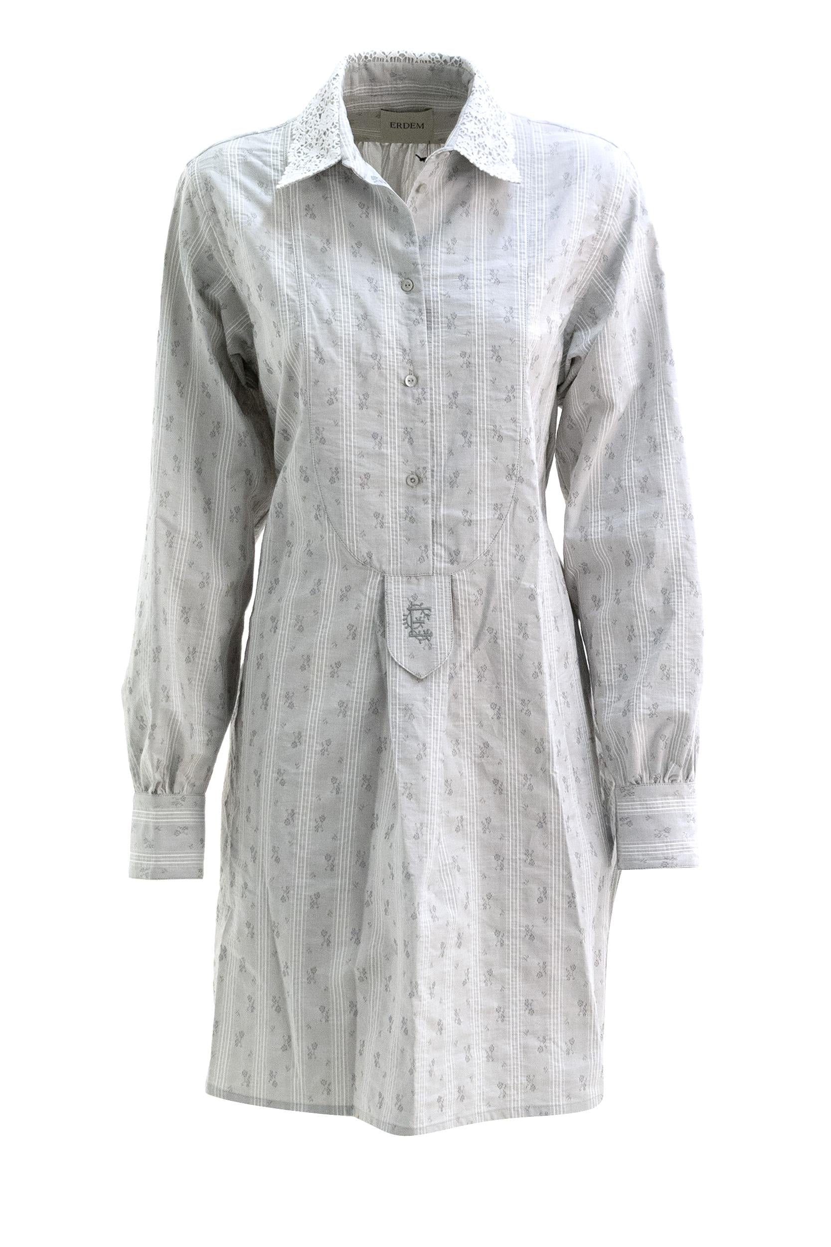 Abito chemisier in cotone a righe di colore grigio e bianco<BR/> D27451781007 FRENCH GREY ERDEM