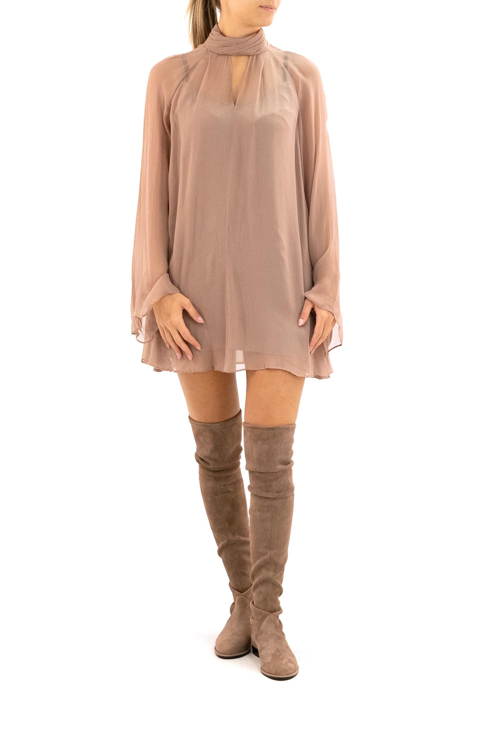 Abito Esther in chiffon trasparente color beige<BR/> R25F2240CF TAUPE STAUD