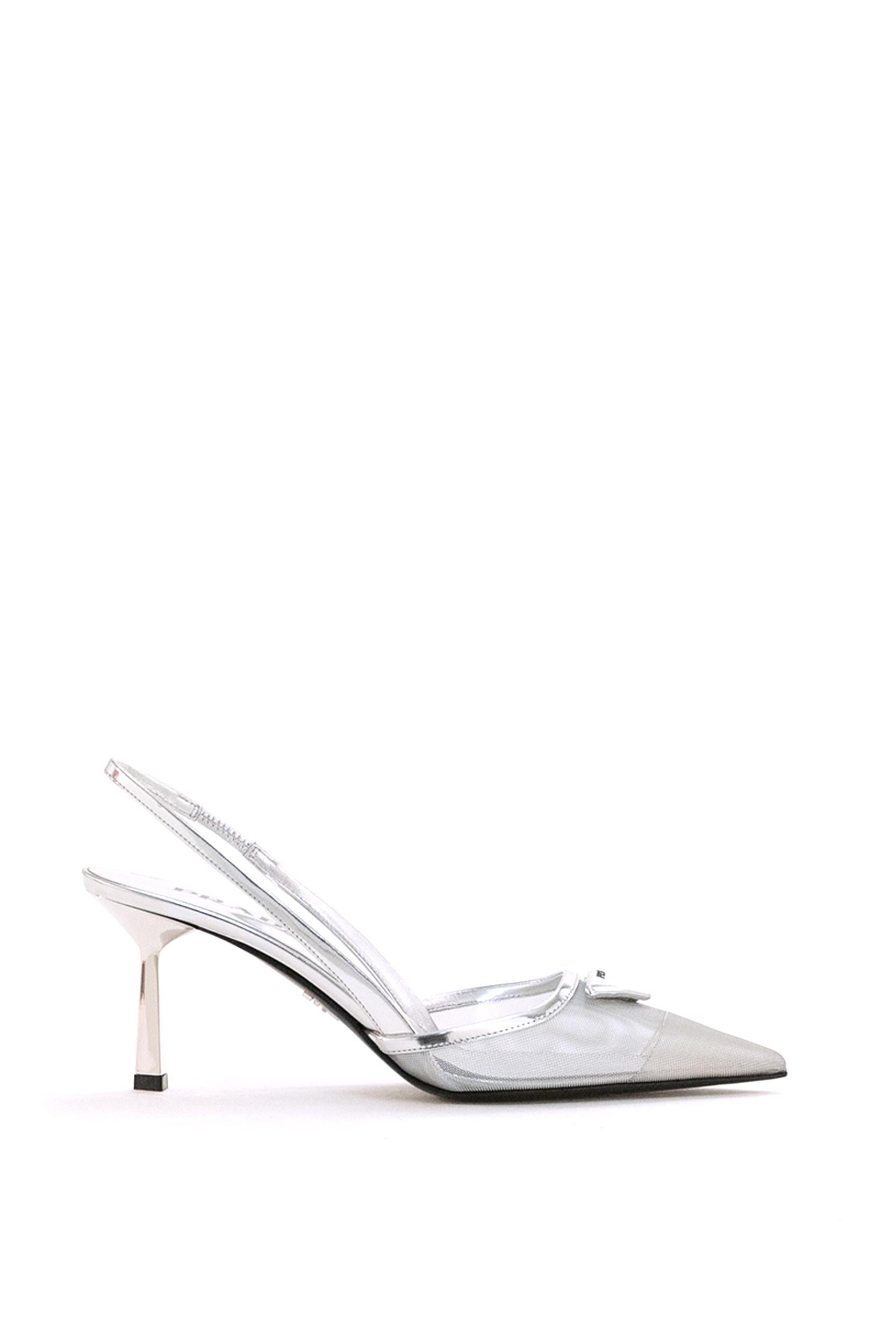 Slingback in pelle laminata e rete color argento <BR/> 1I891N F 075 1ABL F0118 PRADA