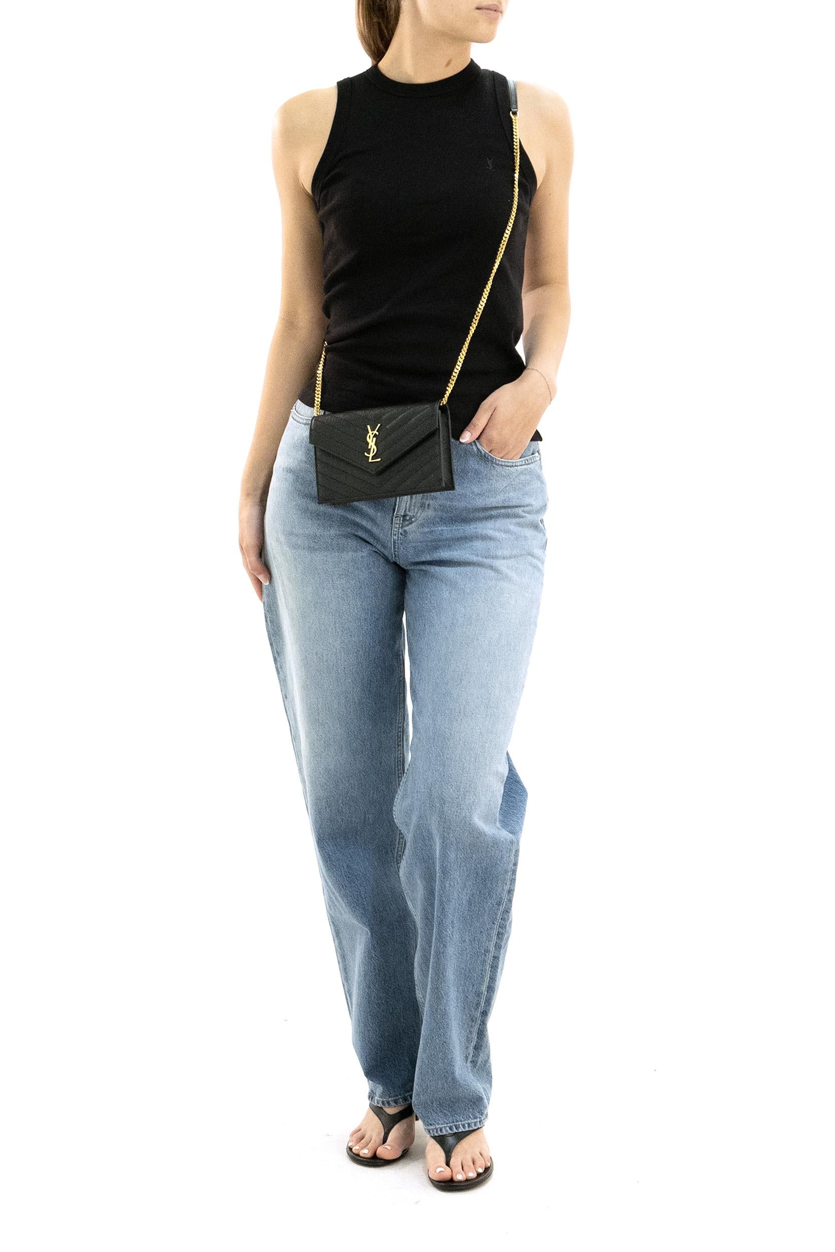 Top jersey di cotone a coste di colore nero<BR/> 867125 Y38BD 1000 SAINT LAURENT