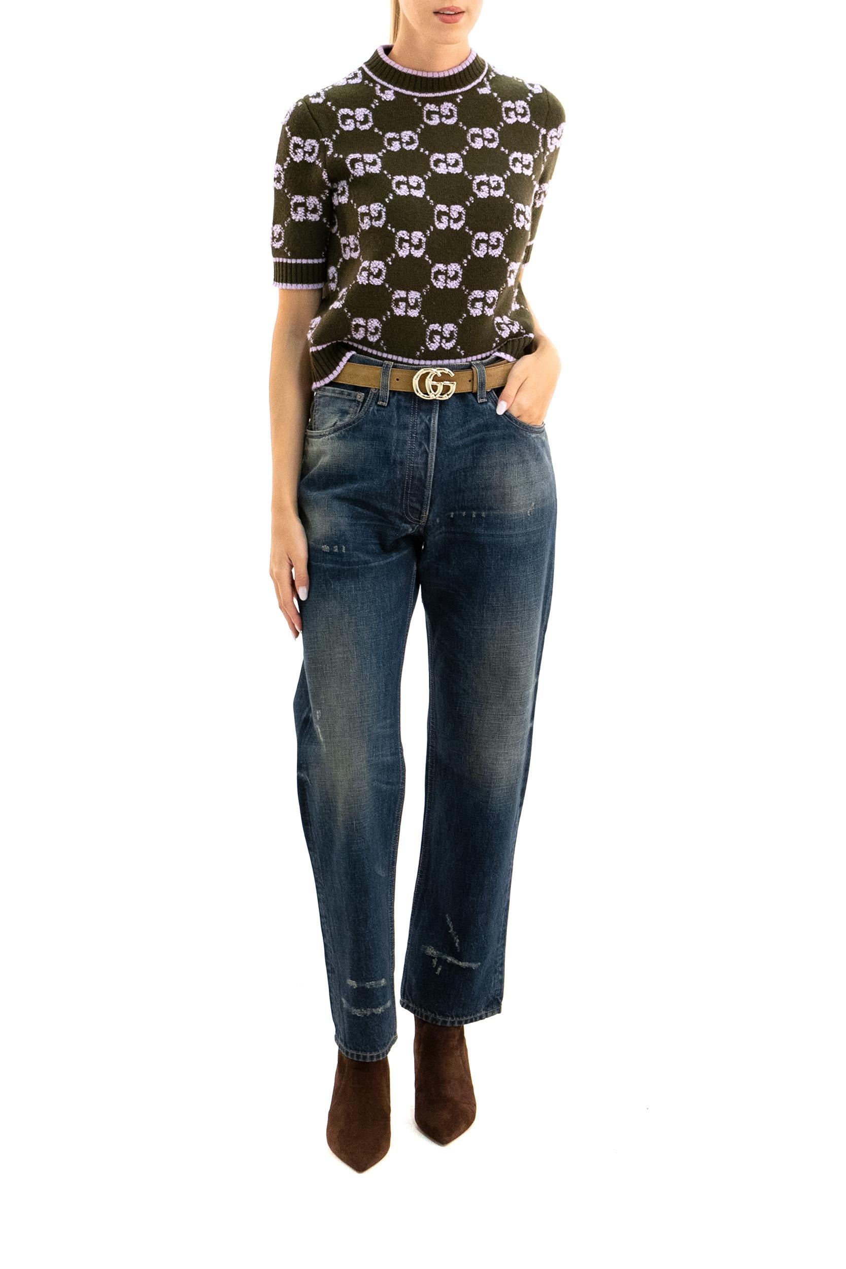 Pullover di lana jacquard verde e rosa<BR/> 770059 XKCNA 3039 GUCCI