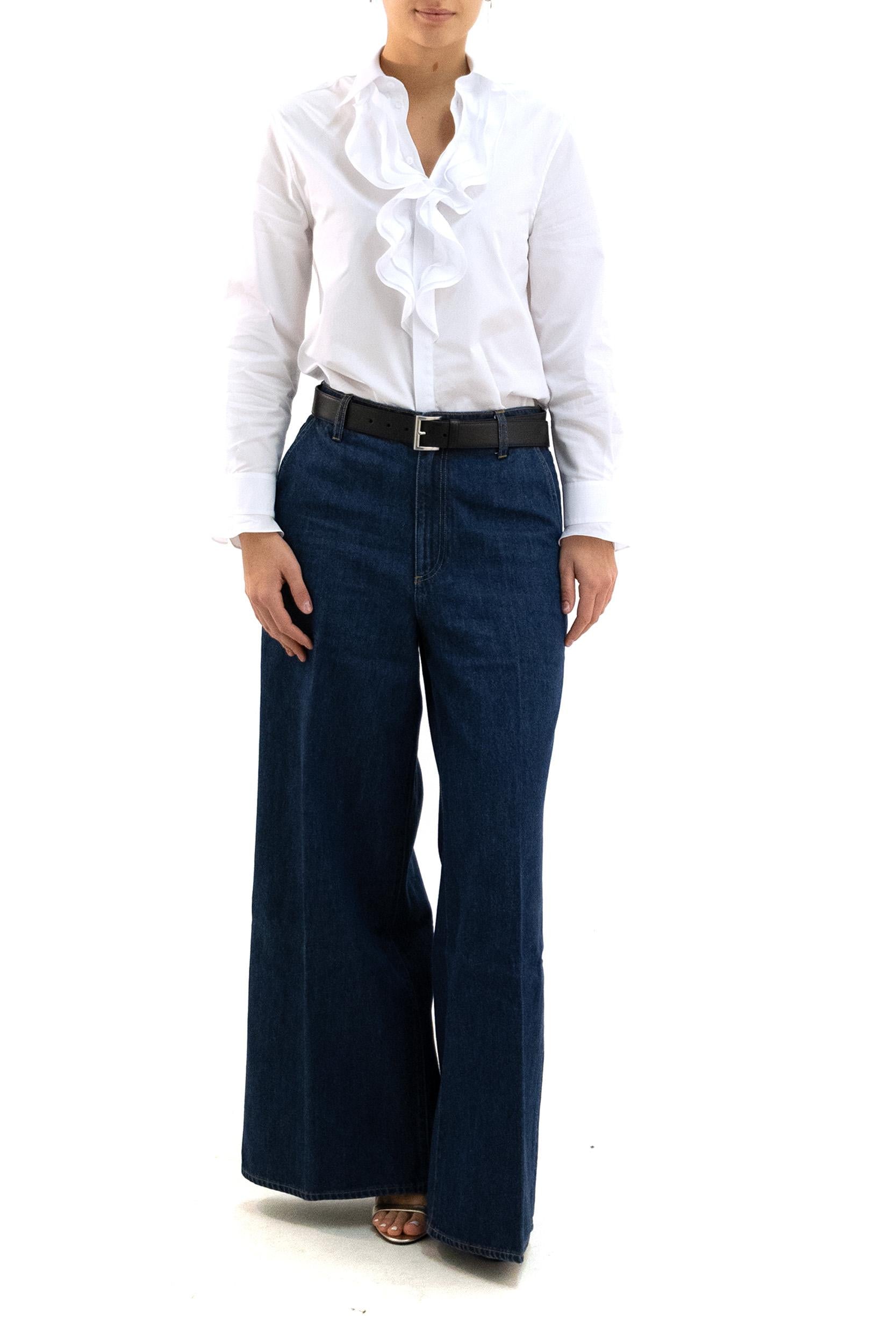 Camicia con Rouches in Cotone Bianco<BR/> 290P10018001 WHITE RALPH LAUREN