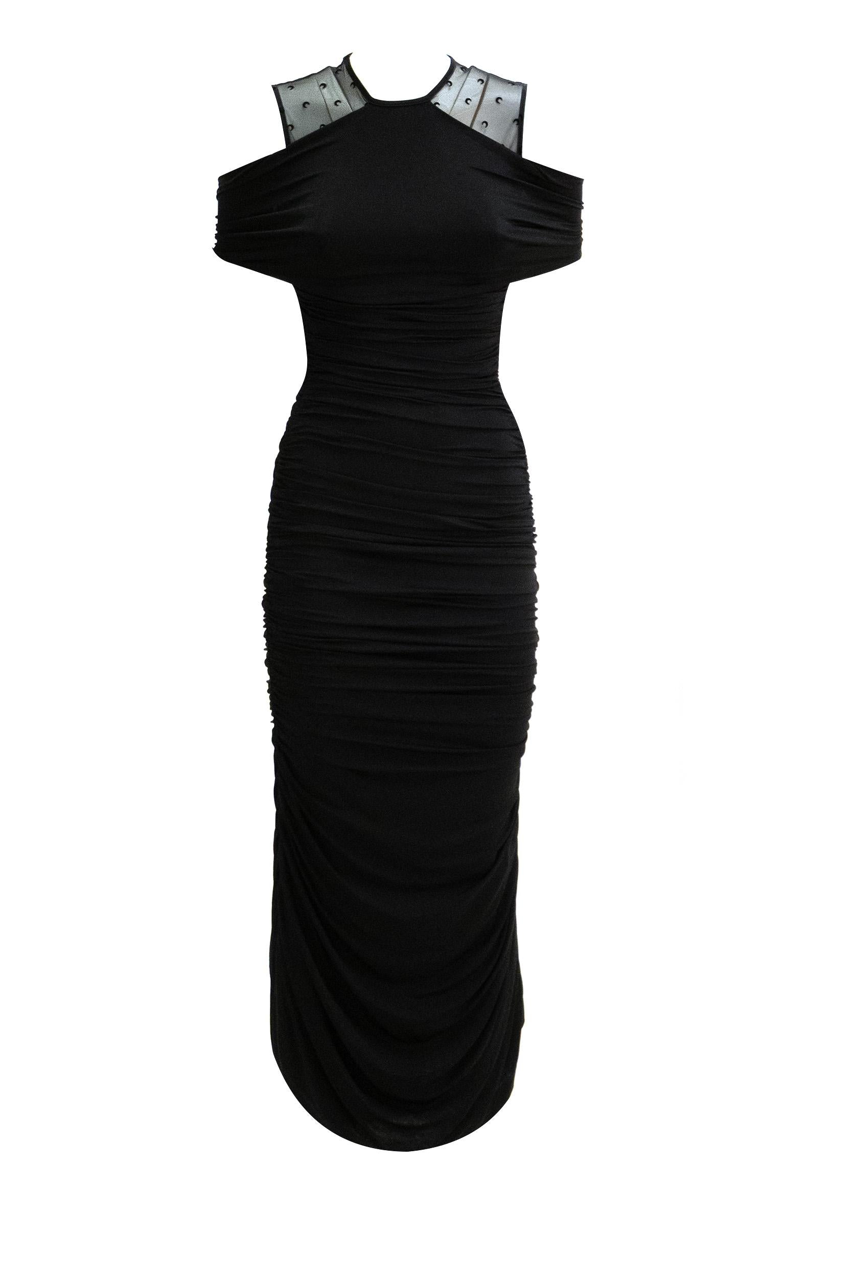 Abito lungo in viscosa di colore nero<BR/> WDR437A CJER0022 BK99 MARINE SERRE