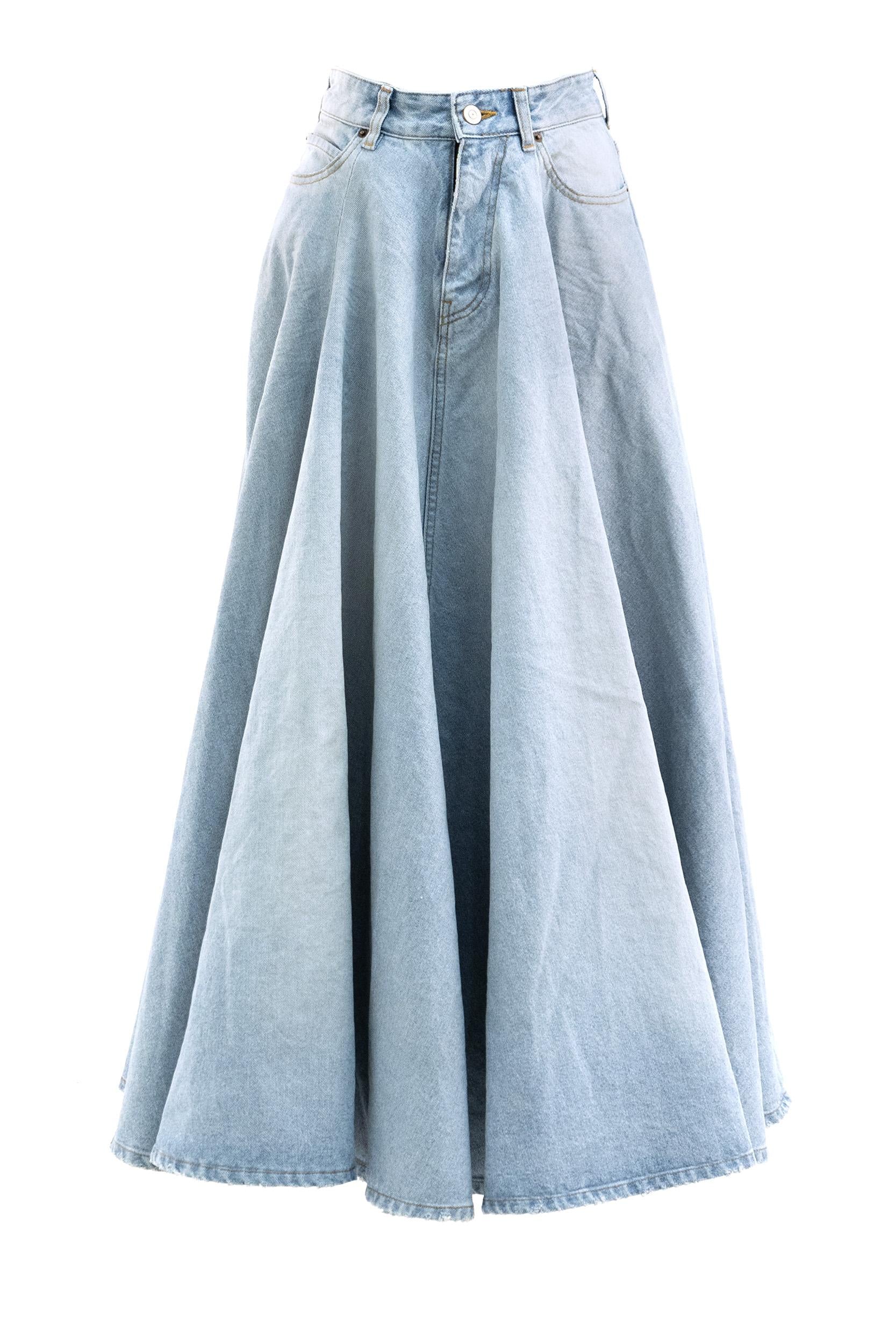 Gonna Godet in denim di cotone di colore azzurro<BR/> 856906 TTWB1 4009 BALENCIAGA