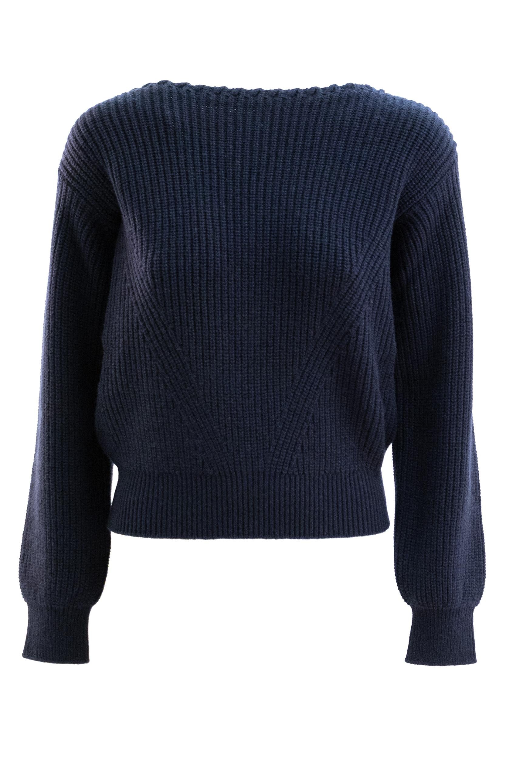 Maglia con Scollo a Barca in Cashmere Blu<BR/> 290P08710001 NAVY RALPH LAUREN