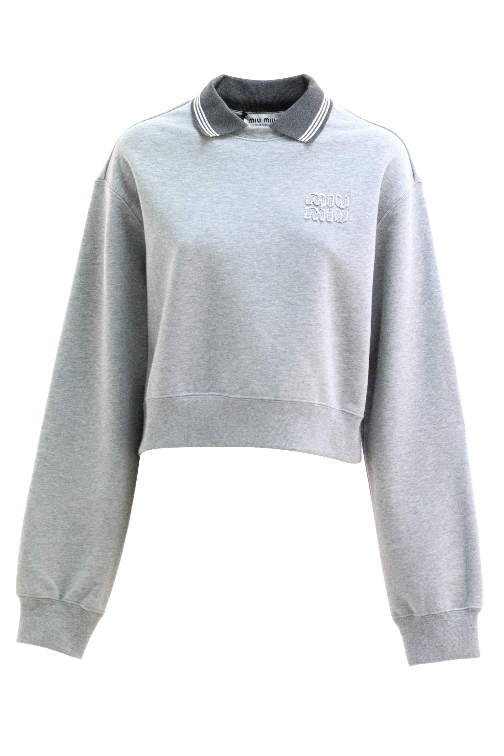 Felpa in cotone di colore grigio<BR/> MJLA15 S OOO 18ZX F0031 MIU MIU