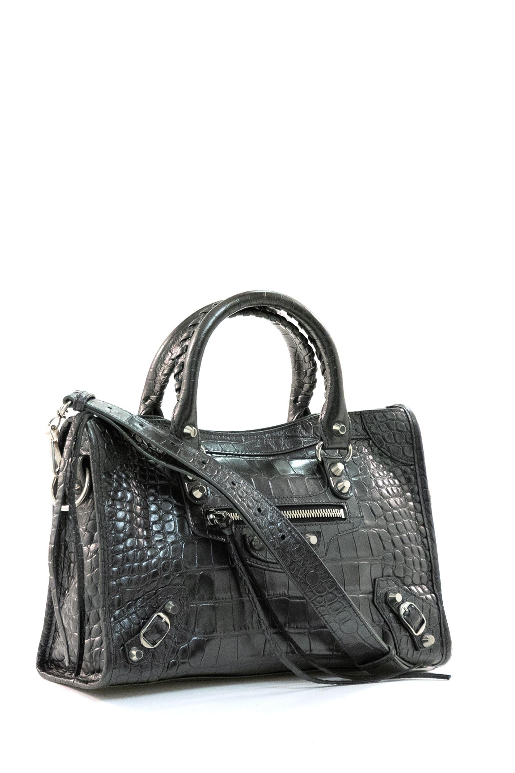 Borsa City Piccola in pelle stampa cocco color platino<BR/> 811442 2AB5L 1015 BALENCIAGA