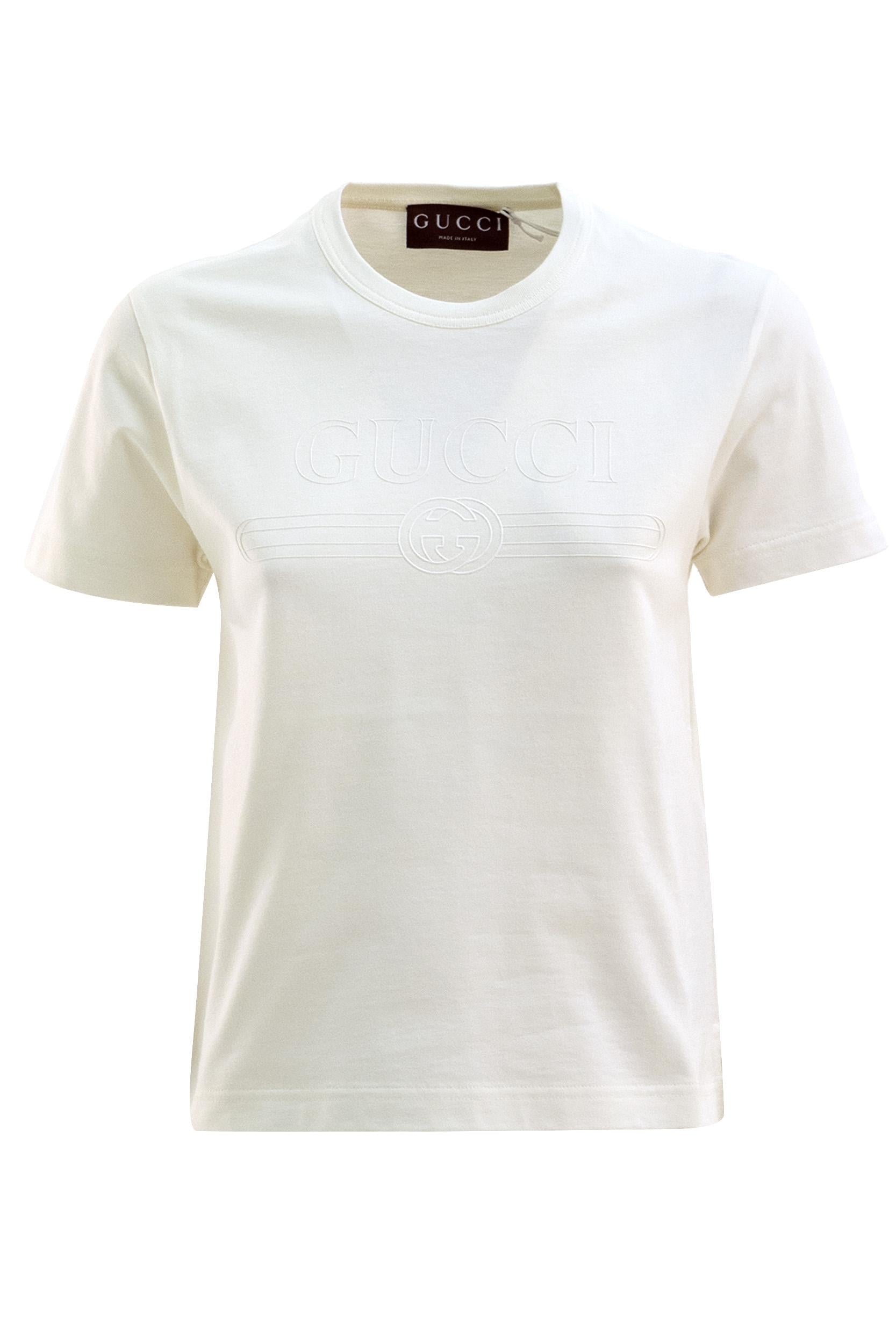 T-shirt in jersey di cotone di colore avorio<BR/> 805285 XJHQ1 9750 GUCCI