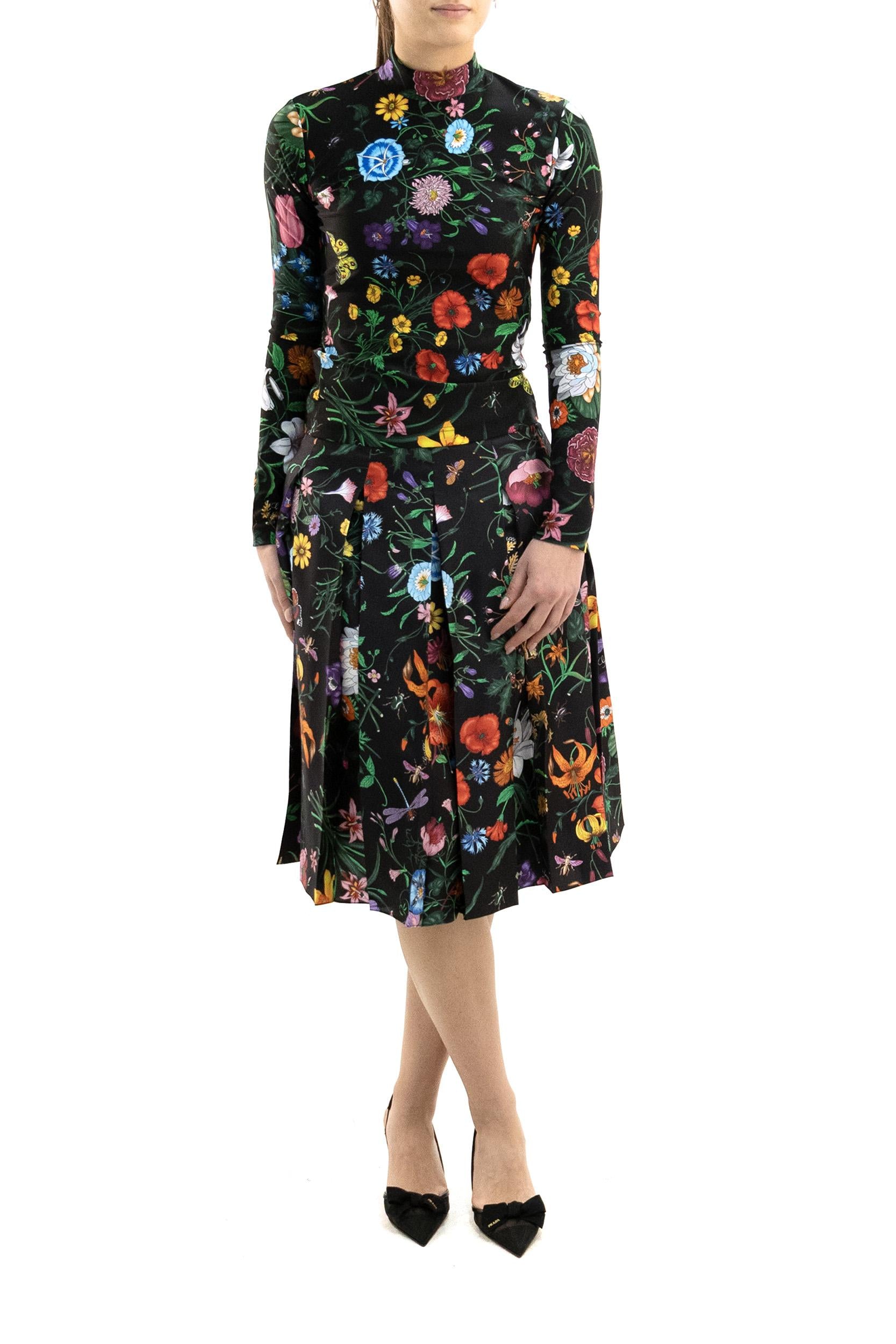 Gonna Midi Plissettata in Twill di Seta<BR/> 864510 ZAUU8 1066 GUCCI