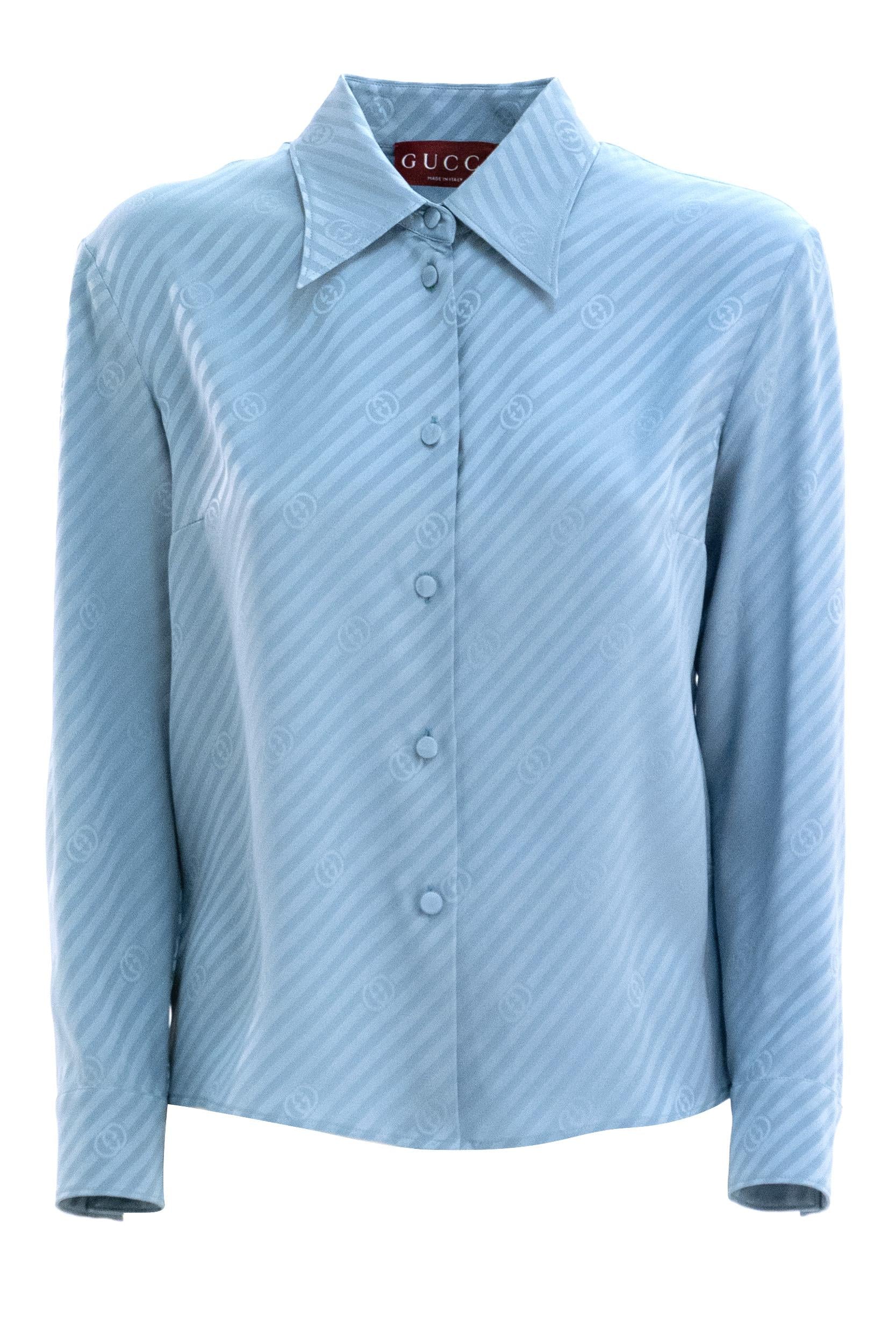 Camicia in seta jacquard GG color azzurro<BR/> 851629 ZAM5B 4141 GUCCI