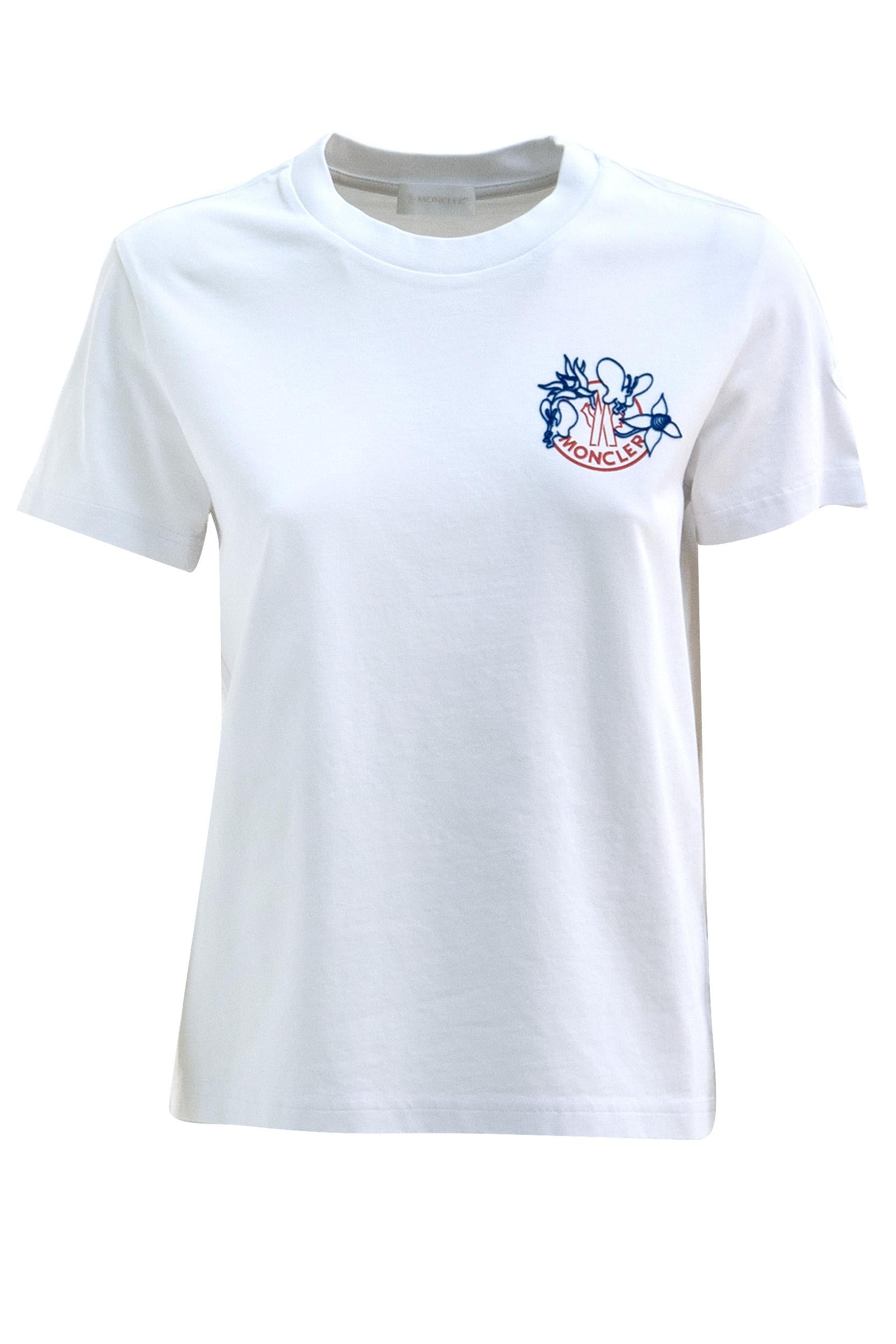 T-shirt in cotone di colore bianco<BR/> 8C000-56 89AUG 00A MONCLER