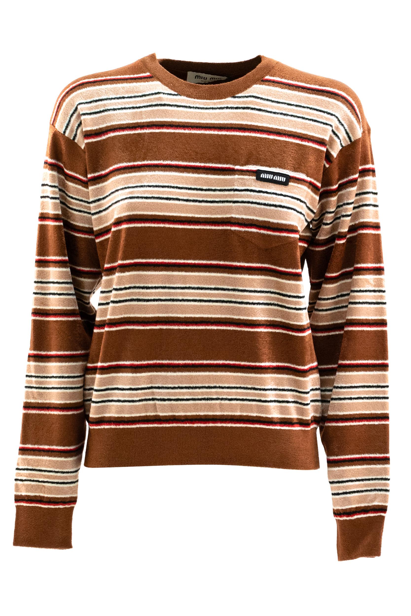 Pullover in ciniglia a righe color tabacco<BR/> MML03S S OOO 185M F0005 MIU MIU