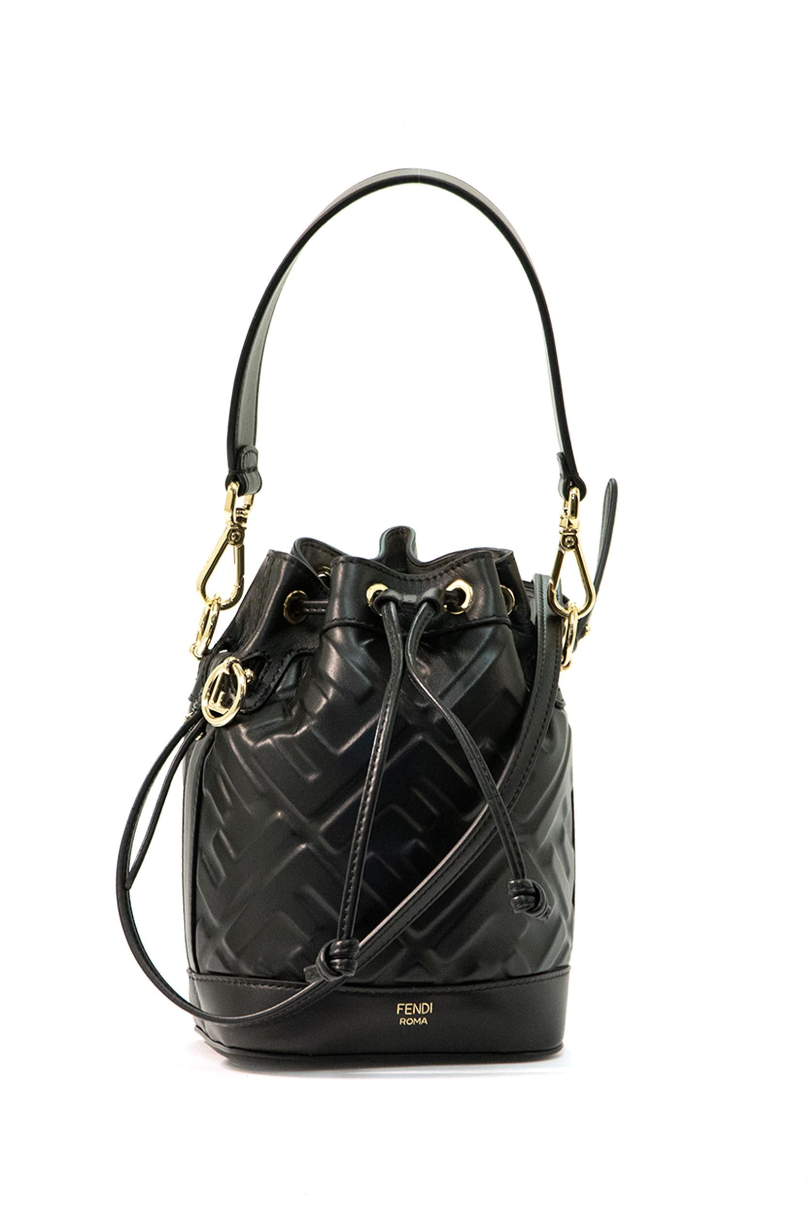 Borsa Mon Tressor a secchiello in pelle liscia color nero 8BS093 ANWT F0KUR FENDI