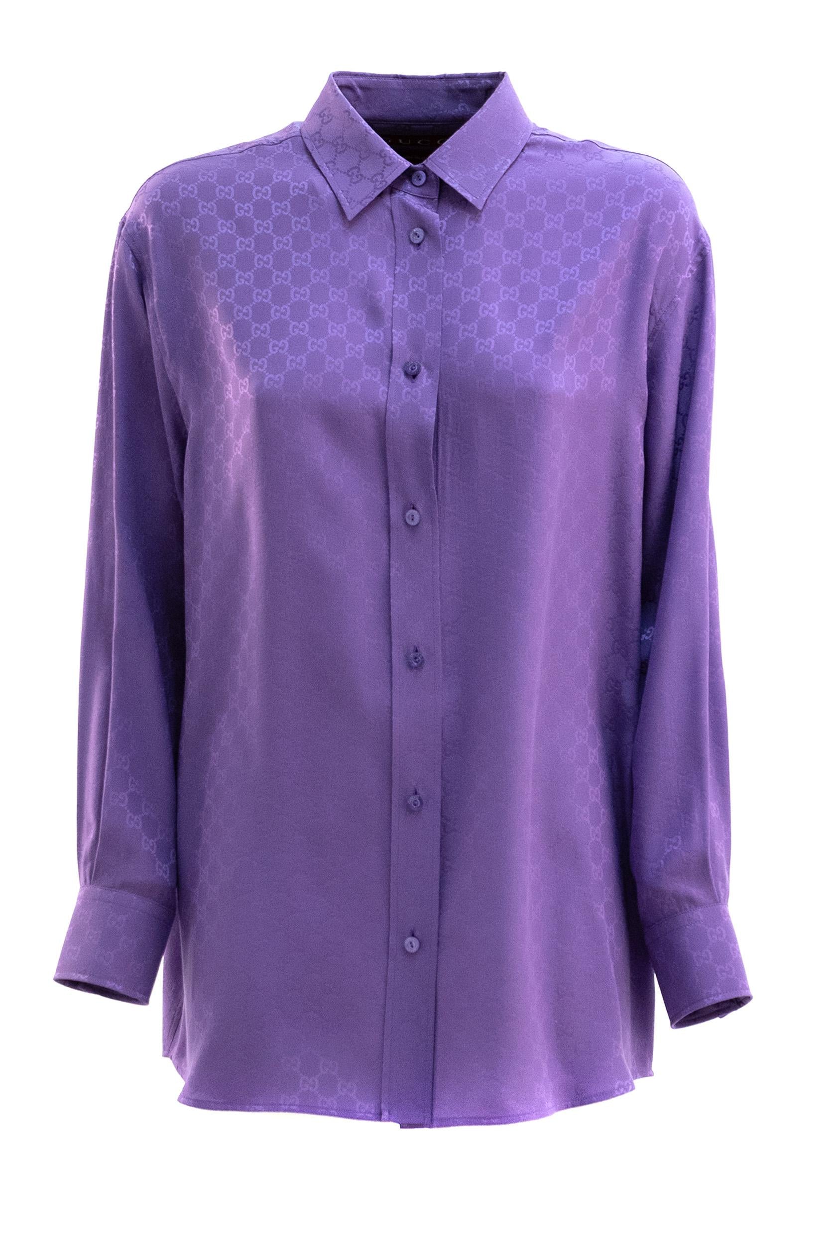 Camicia in seta jacquard GG di colore viola<BR/> 837168 Z7ATQ 5007 GUCCI