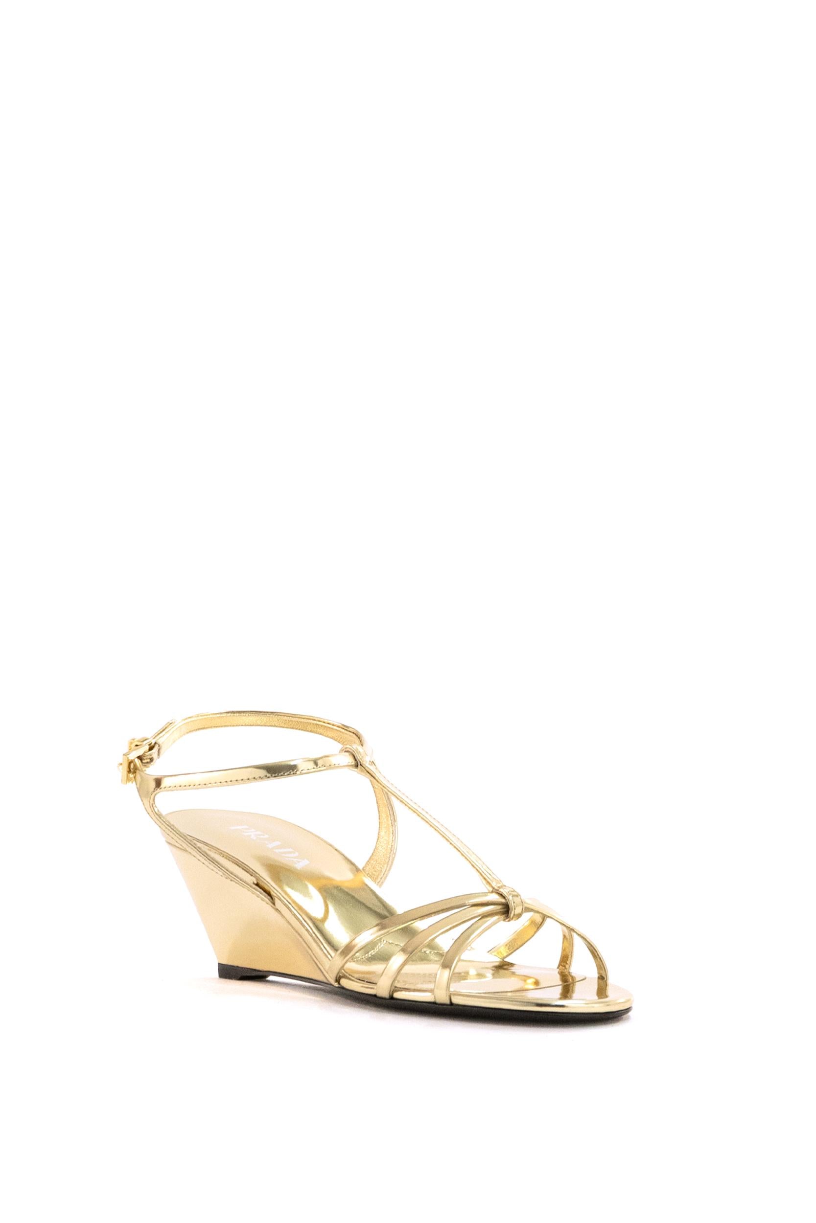 Sandali in pelle metallizzata color platino<BR/> 1X383O F 055 3AU1 F0522 PRADA