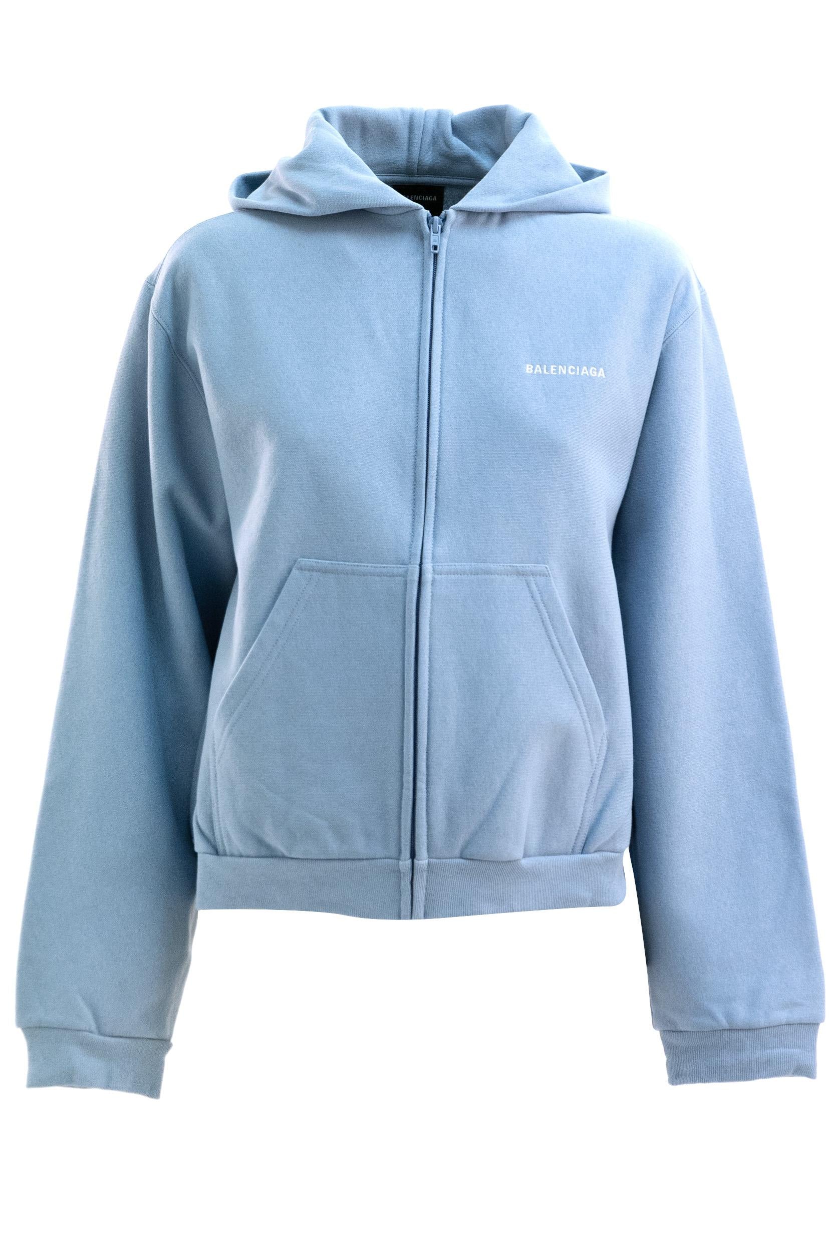 Felpa con cappuccio in pile dry di colore azzurro<BR/> 851236 TTVJ2 4773 BALENCIAGA