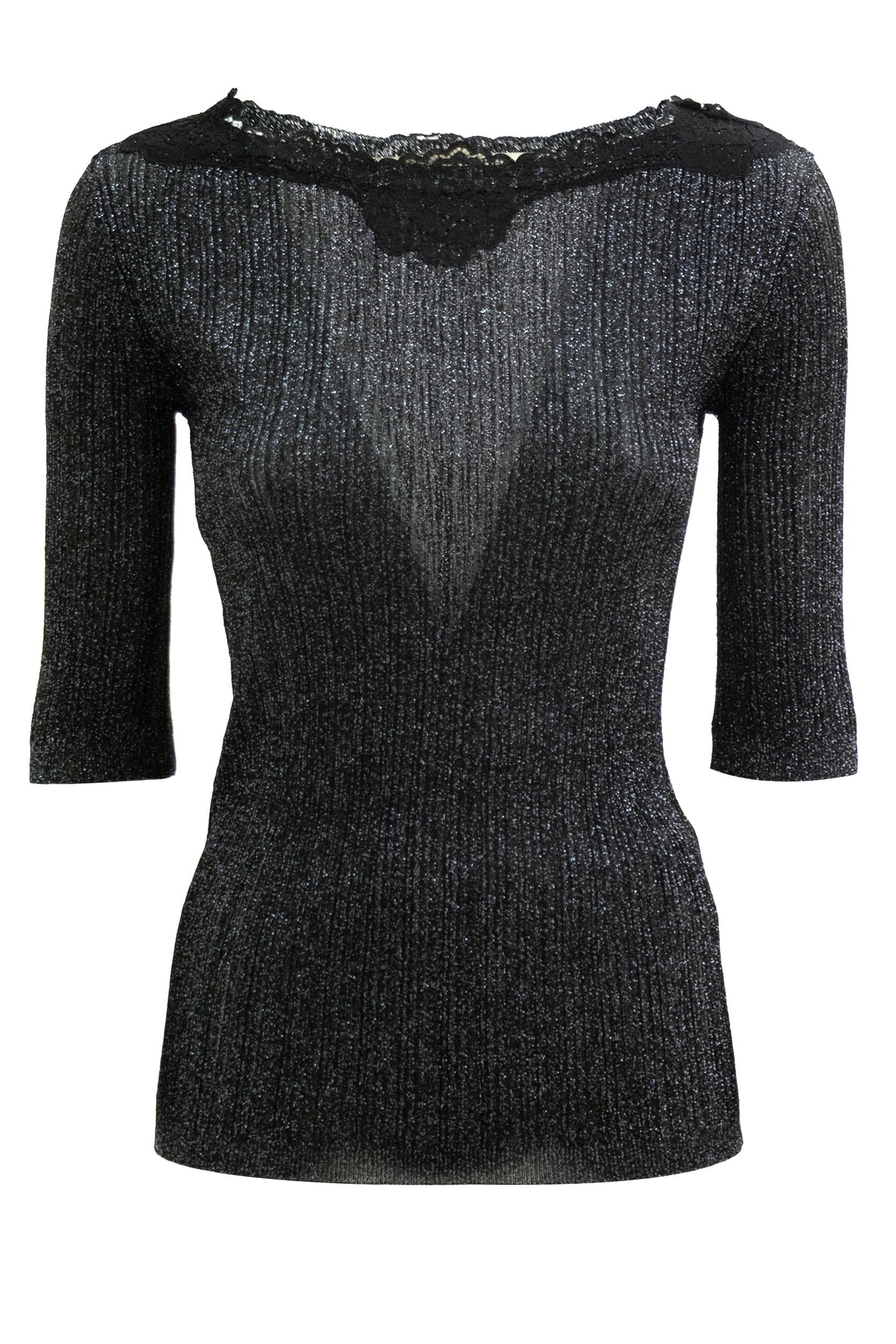 Top in Maglia di Lurex con Pizzo<BR/> 8B0KC73SA91 NUD VALENTINO GARAVANI