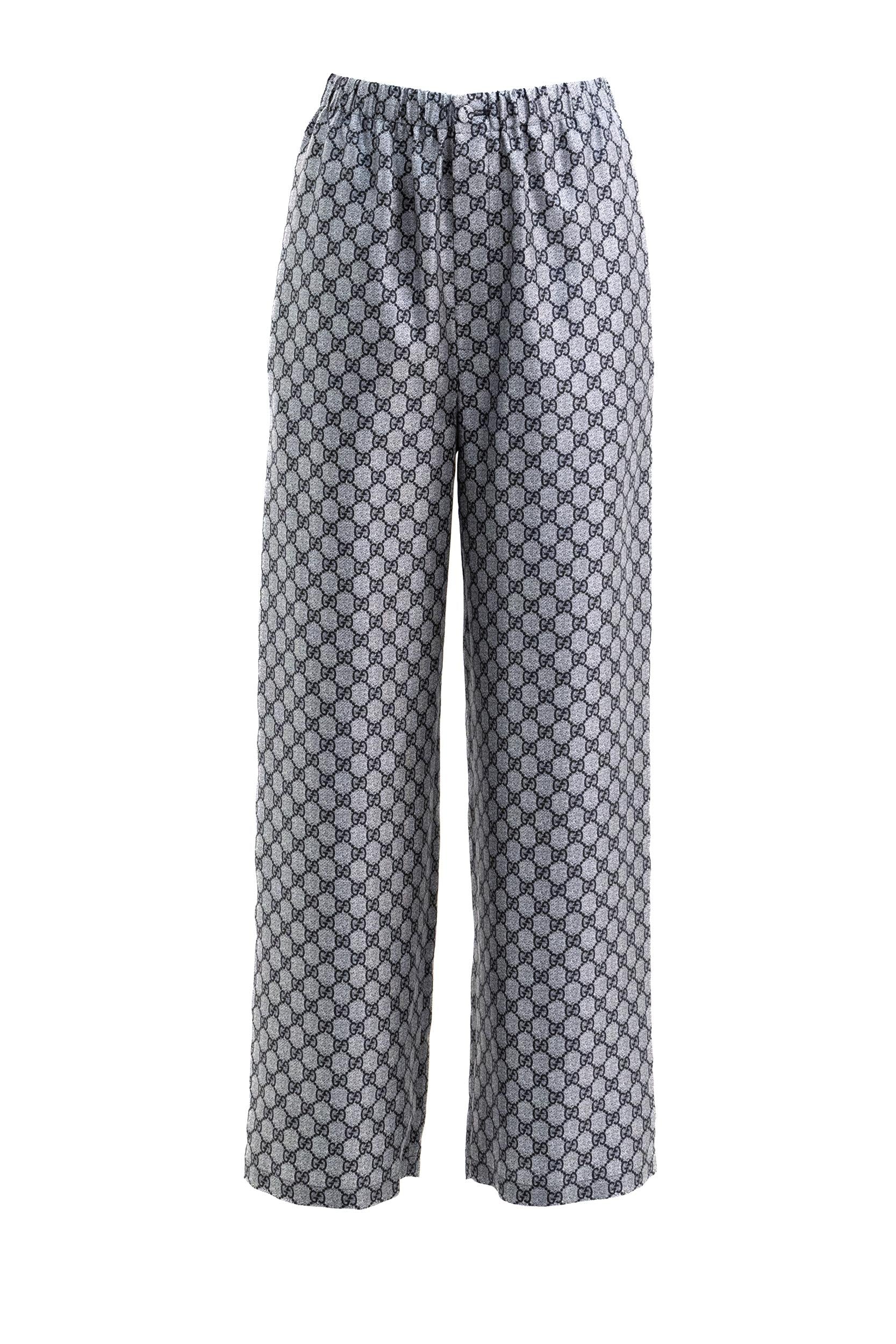 Pantaloni in twill di seta blu e bianco con stampa GG 788984 ZANRP 4069 GUCCI