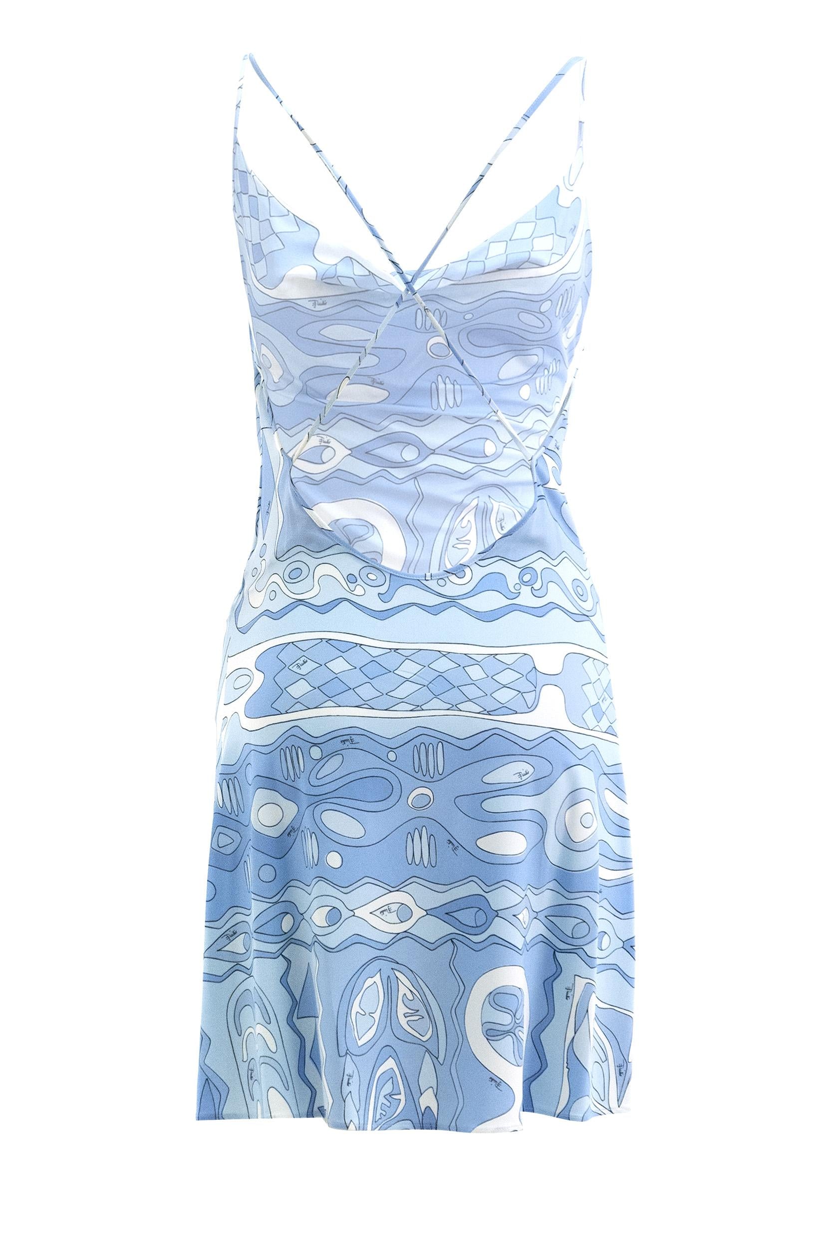 Abito mini in viscosa con stampa Angoli color azzurro<BR/> 6HJG37 6H787 060 EMILIO PUCCI