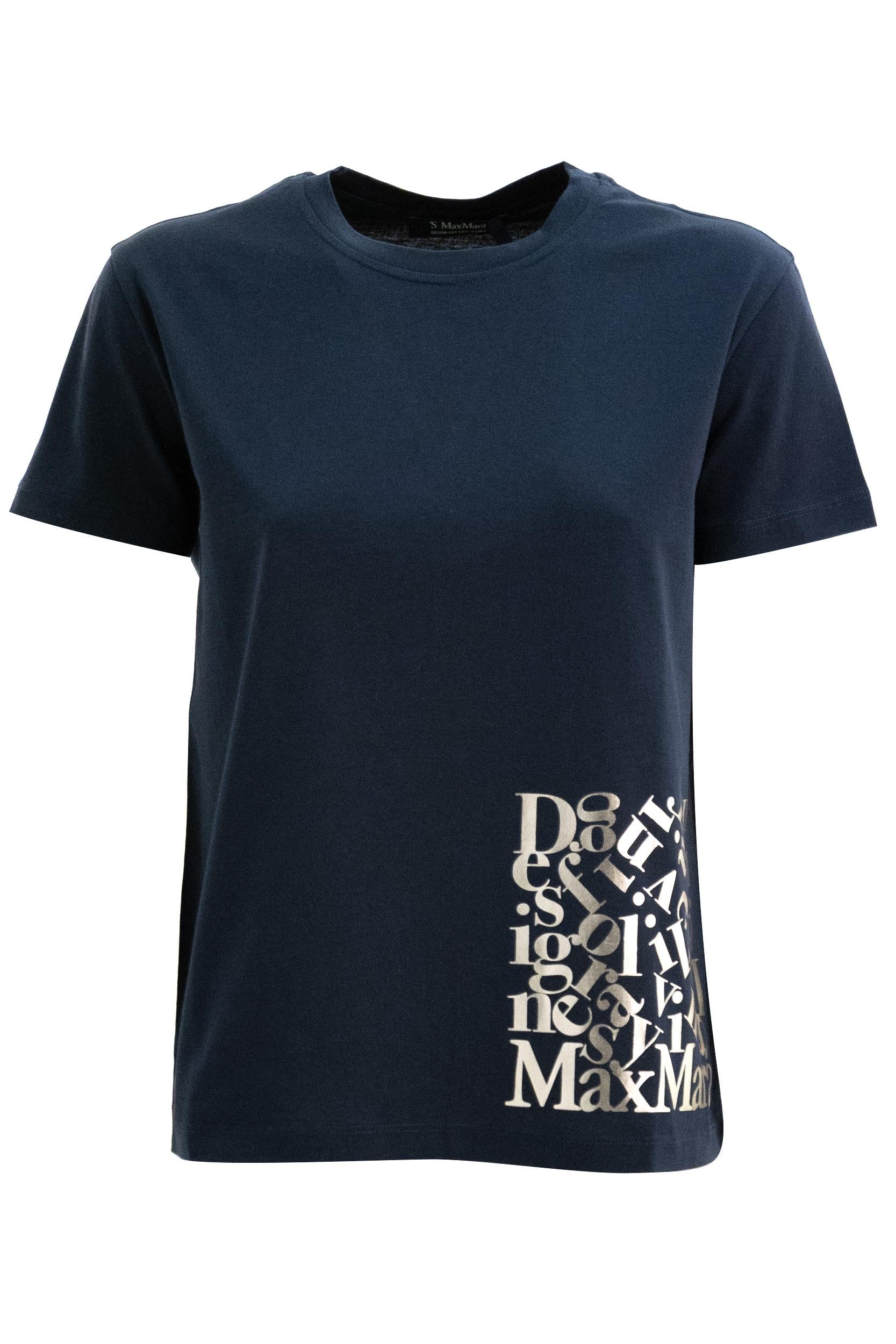 T-shirt in jersey di cotone di colore blu<BR/> SMMEDILE 006 S MAX MARA