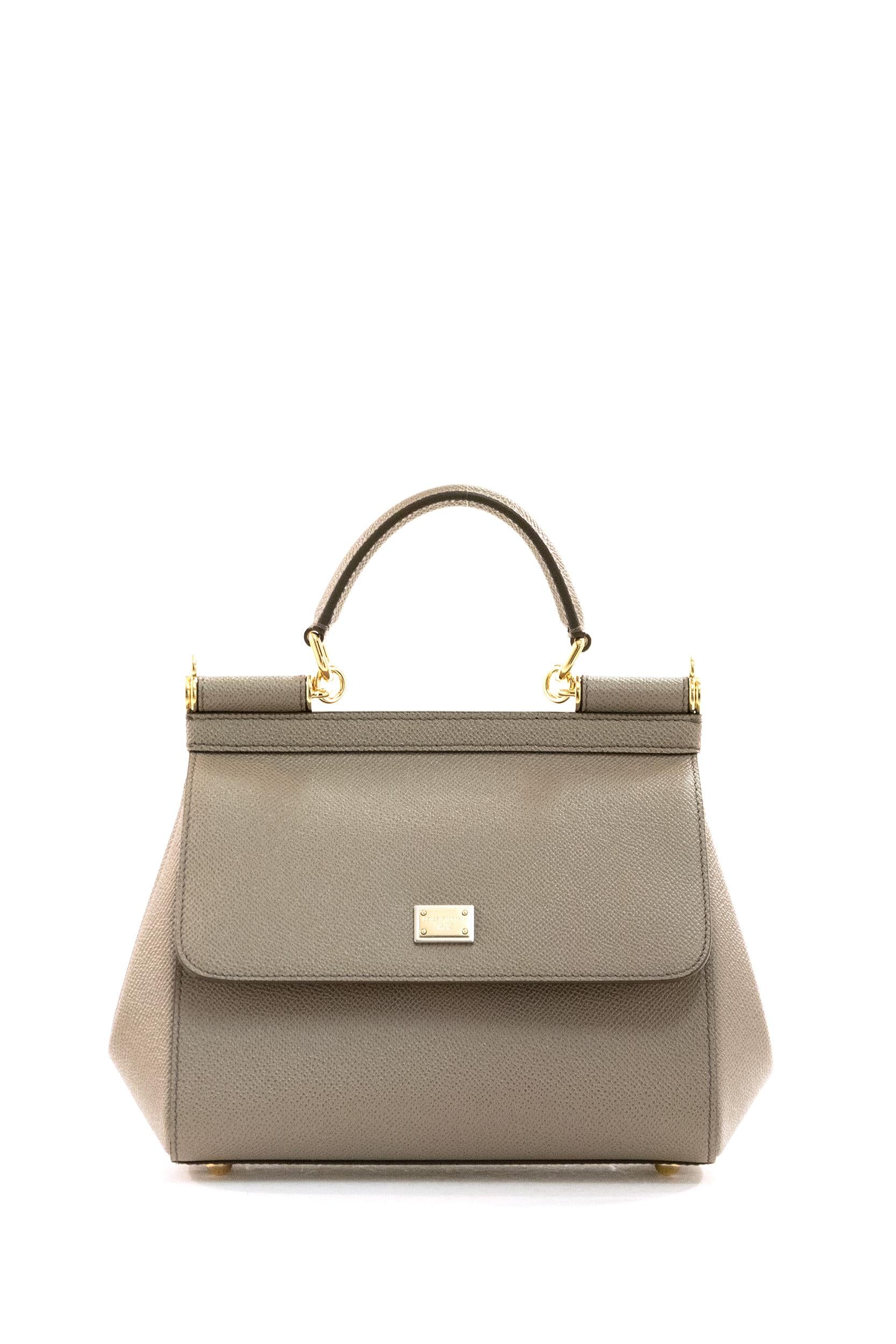 Borsa Sicily Media in pelle di vitello Dauphine di color beige BB6003 B1001 80045 DOLCE & GABBANA