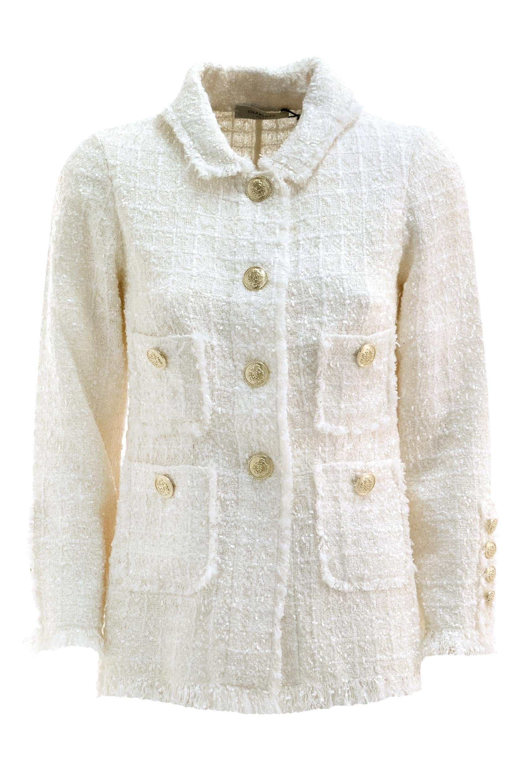 Giacca in Tweed di Cotone e Viscosa<BR/> 7689/00 BIANCO CHARLOTT