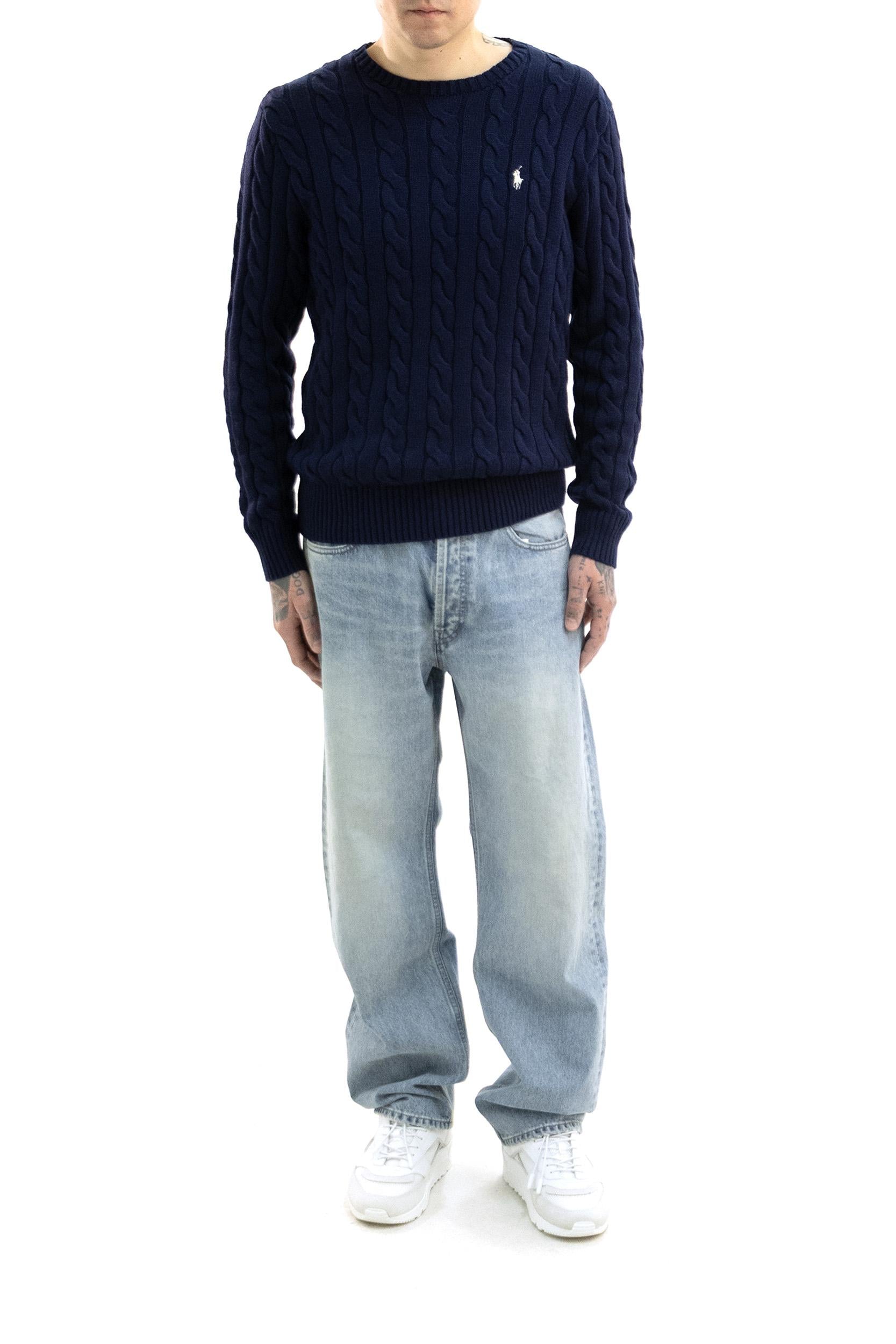 Maglia in Cotone a Trecce<BR/> 710775885536 NAVY POLO RALPH LAUREN
