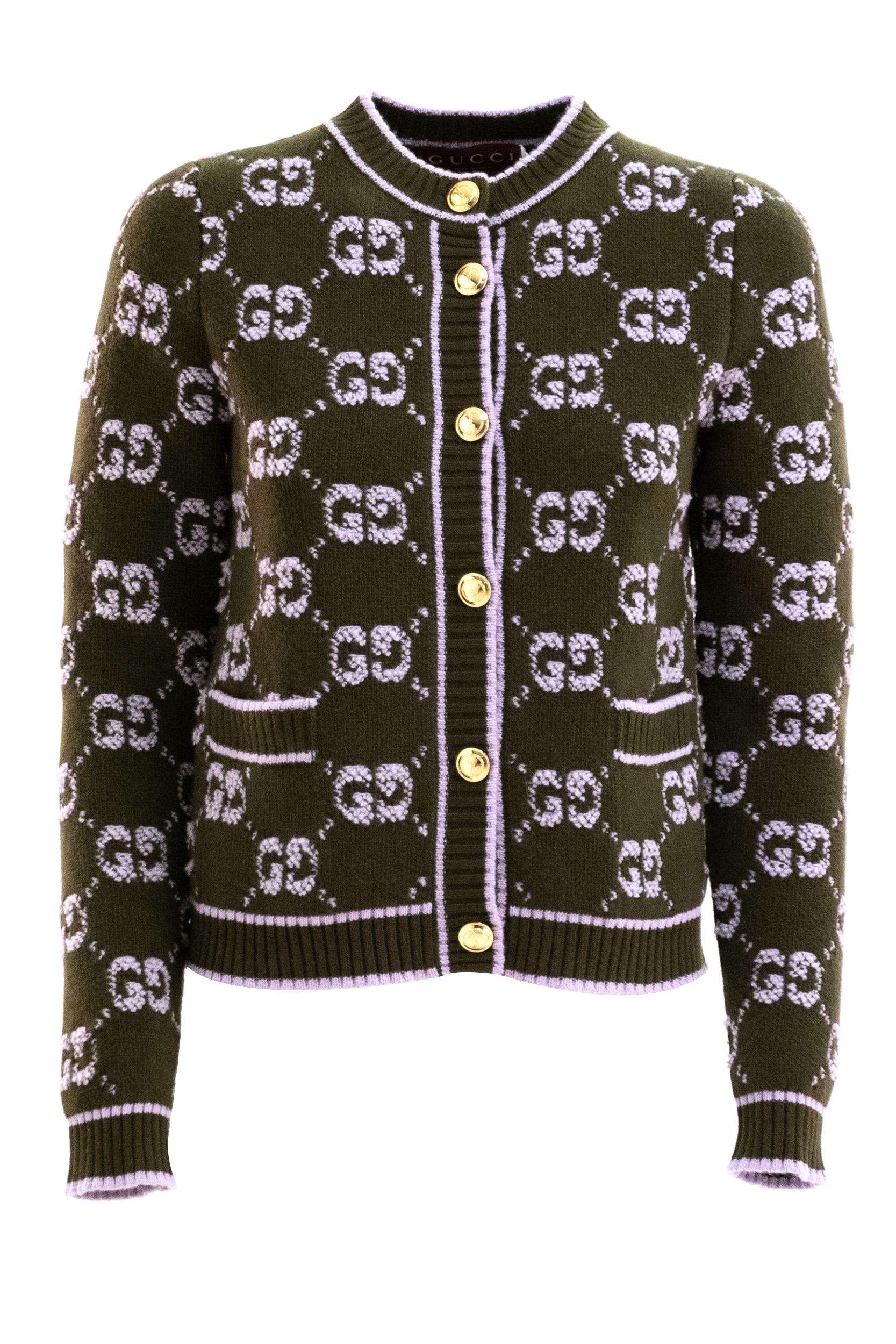 Cardigan lana jacquard verde e rosa<BR/> 713300 XKCNA 3039 GUCCI