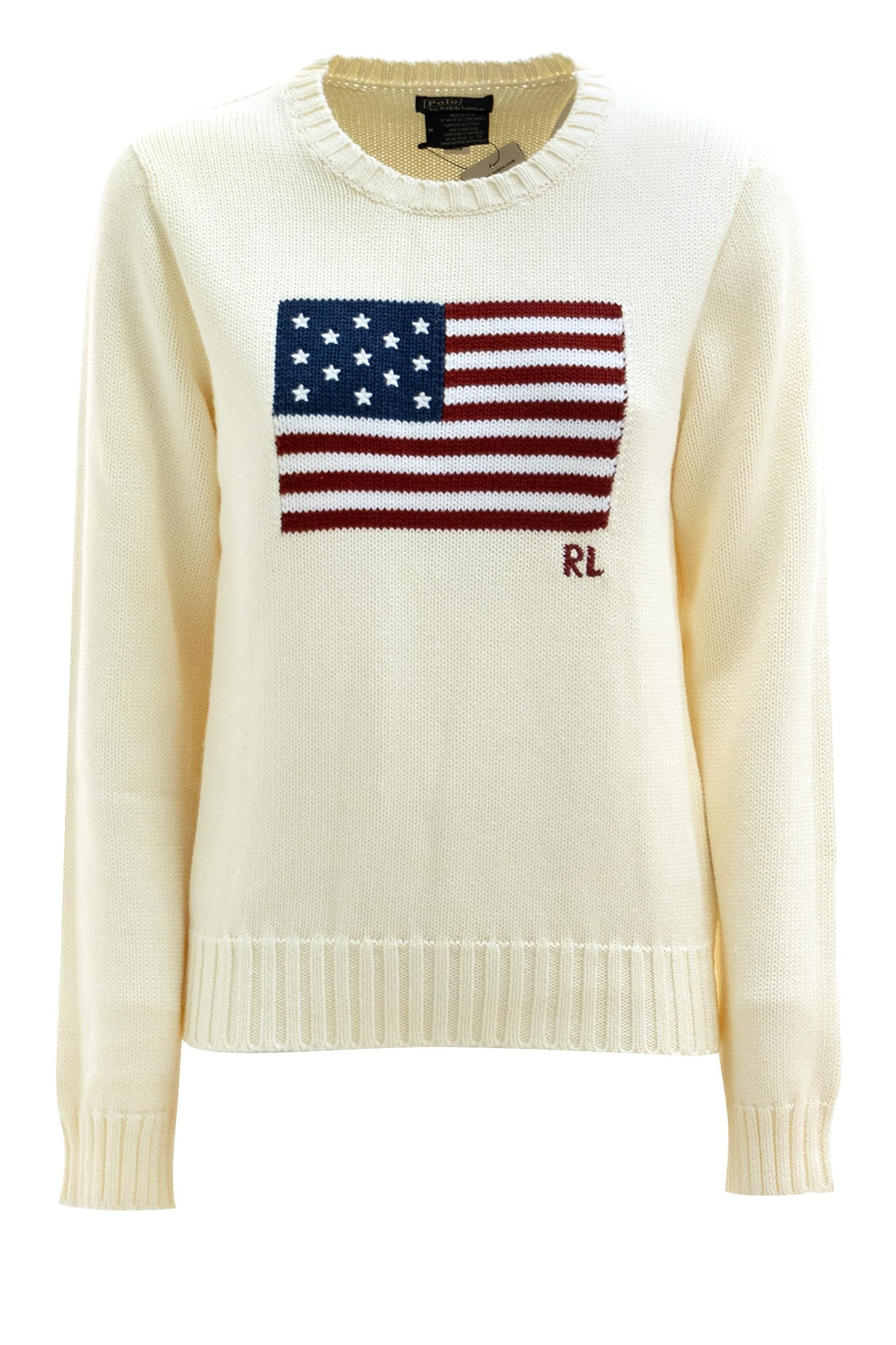 Pullover in cotone color avorio<BR/> 211896939002 CREAM POLO RALPH LAUREN