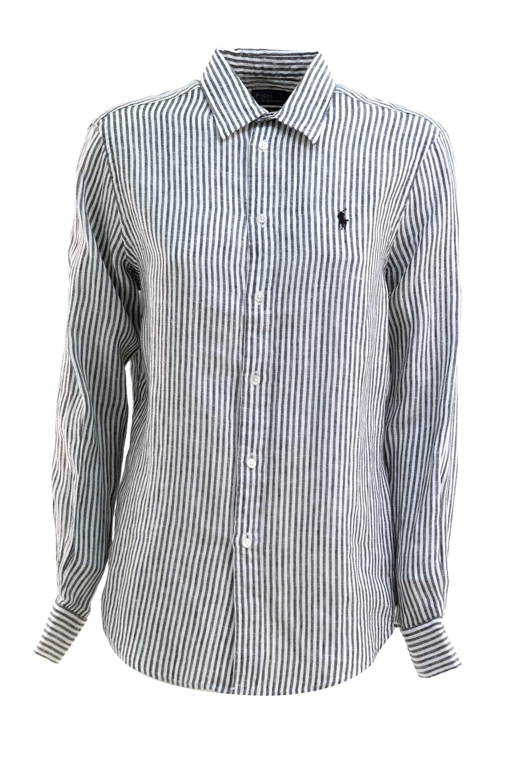 Camicia in lino a righe color bianco e nero<BR/> 211A96158005 BLACK POLO RALPH LAUREN