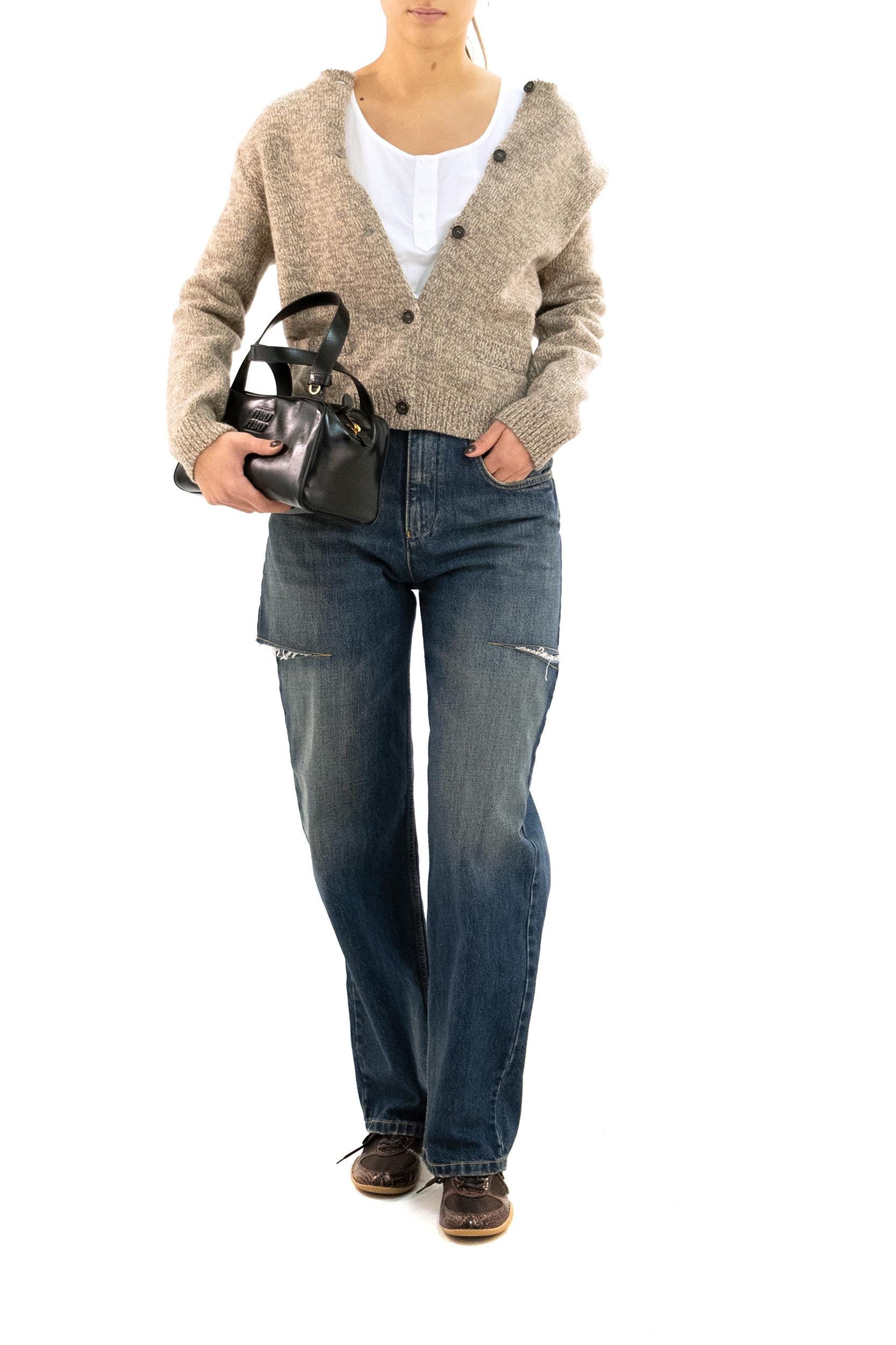Cardigan in lana di colore beige<BR/> MMJ148 S OOO 18H1 F0065 MIU MIU