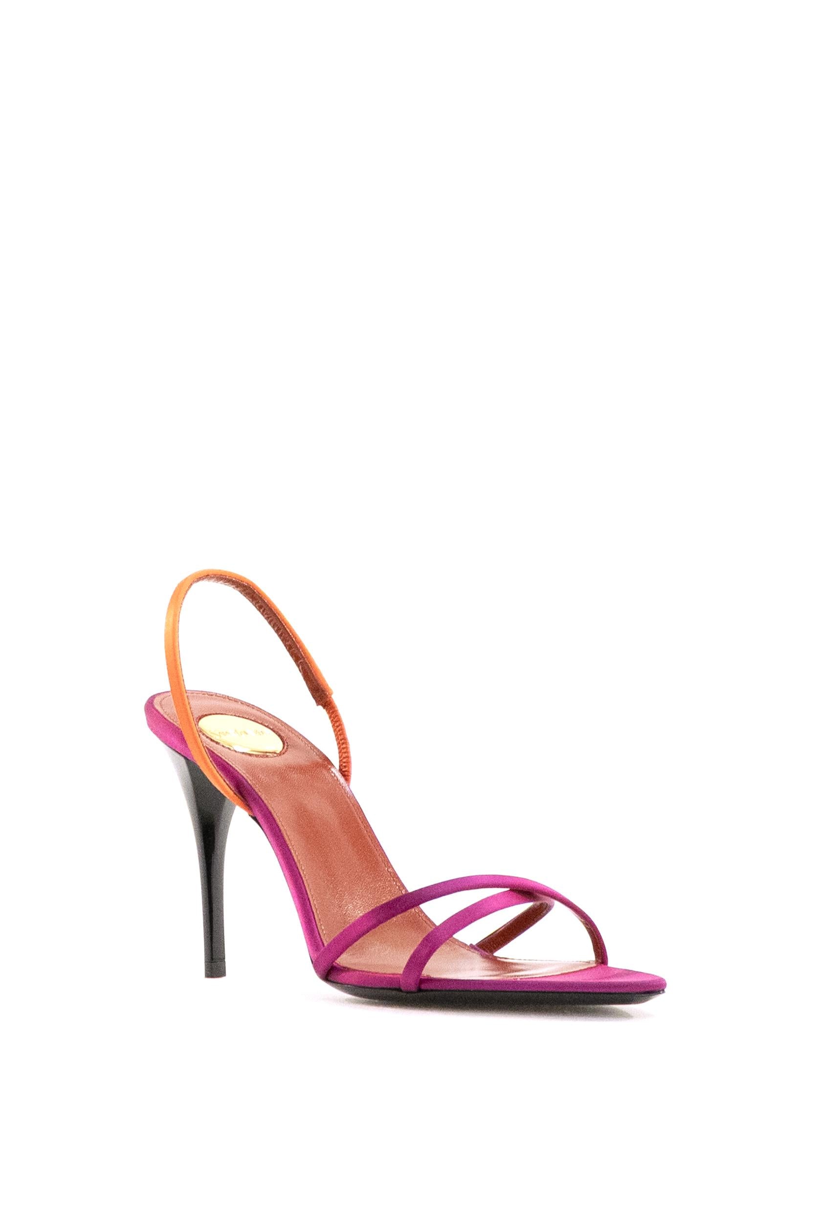 Sandali Justify in crêpe satin di colore fucsia e arancione<BR/> 869739 9QNA2 5593 SAINT LAURENT