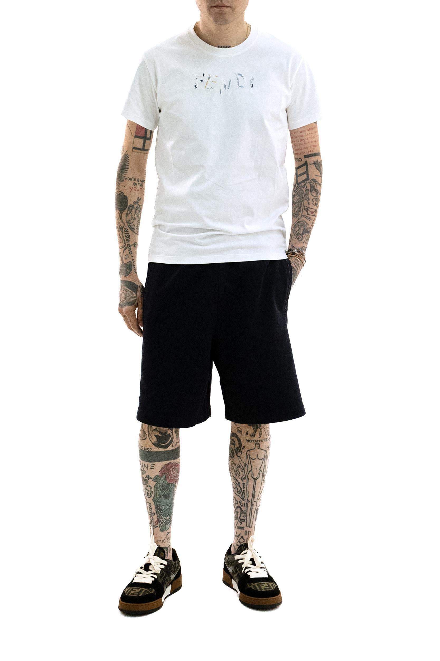 T-shirt in cotone di colore bianco<BR/> FY1319 AUOB F0H0G FENDI