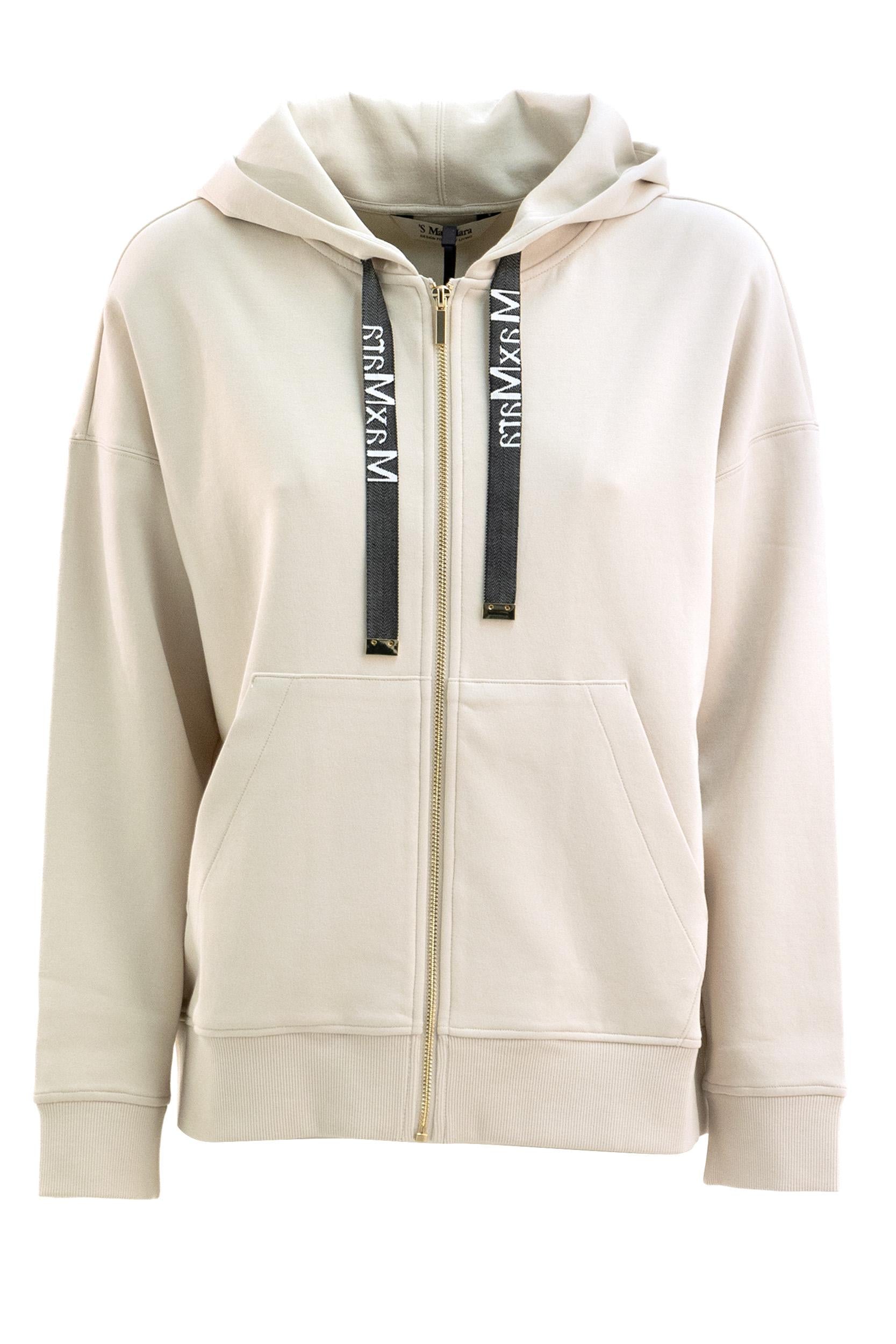 Felpa con cappuccio in jersey tecnico color beige<BR/> SMMJOUR 001 S MAX MARA