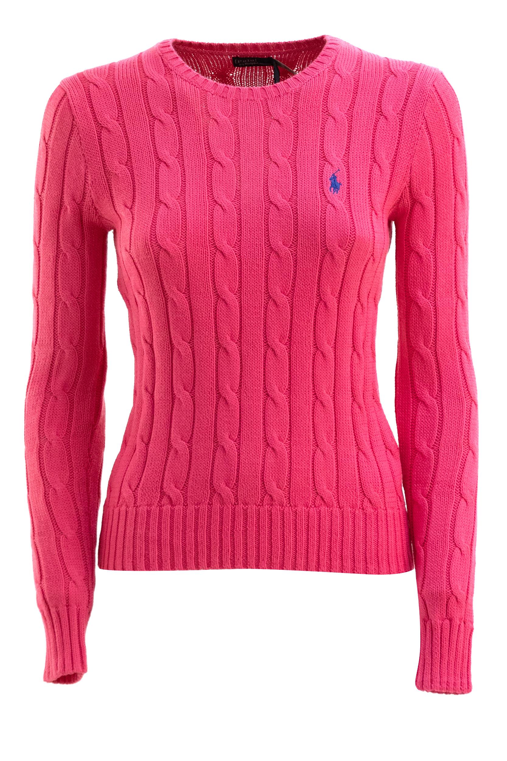 Maglia in Cotone a Trecce<BR/> 211971869508 PINK POLO RALPH LAUREN