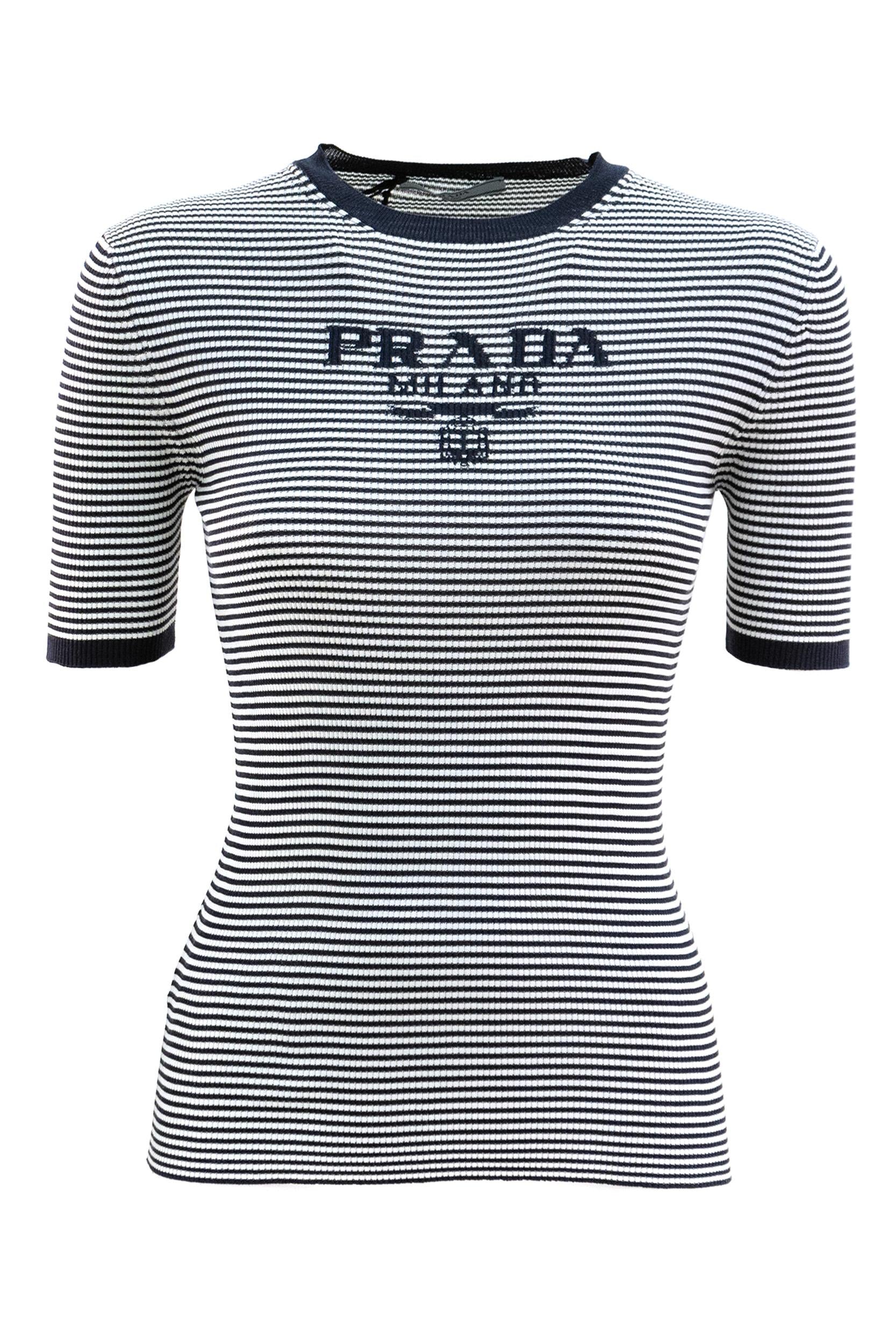 Pullover in maglia di seta a righe di colore blu e bianco<BR/> P24T1F S WMO 19BV F022X PRADA